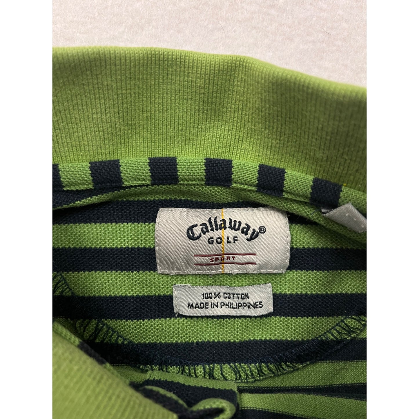 Callaway Golf Mens Medium Striped Polo Shirt Green & Navy Short Sleeve #6532