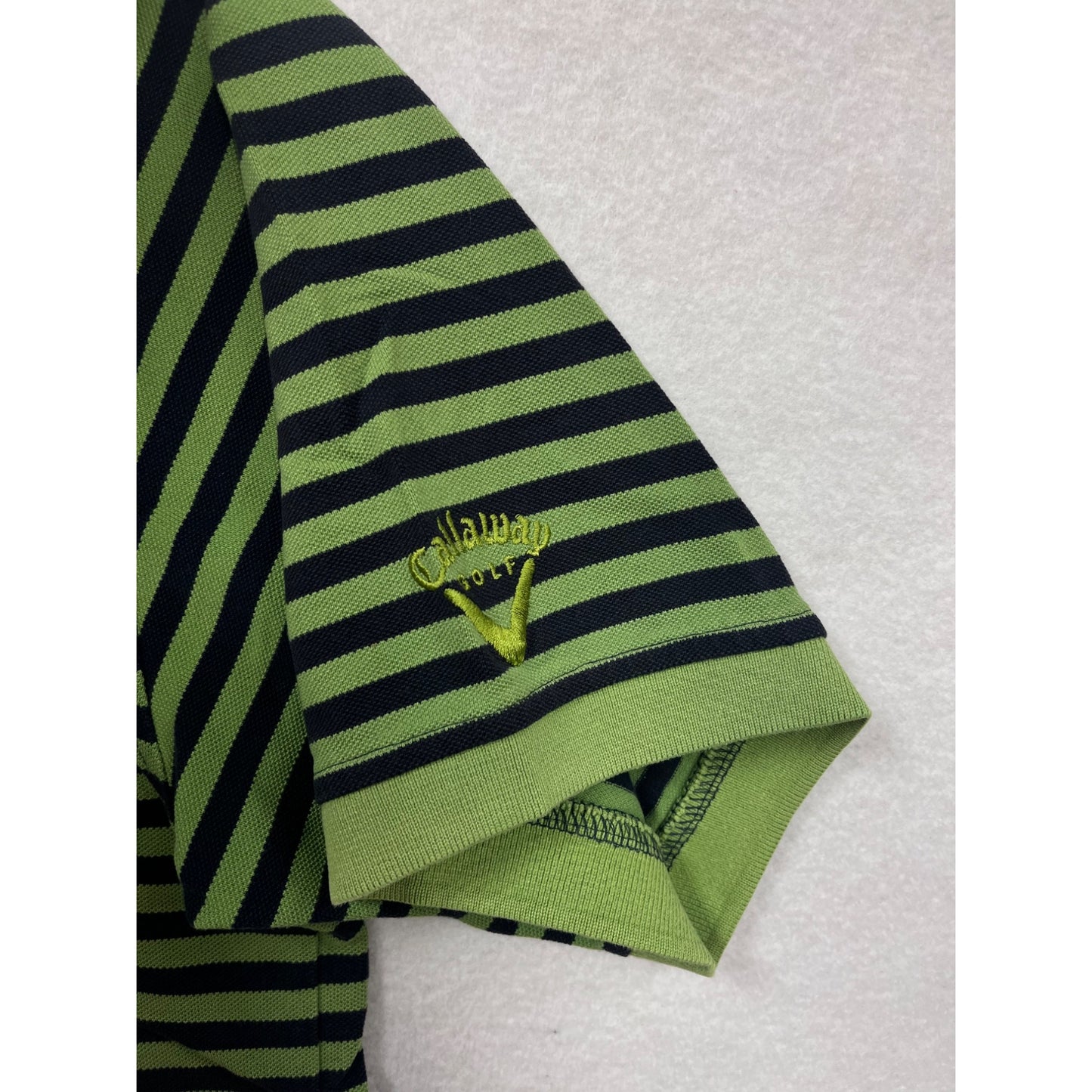 Callaway Golf Mens Medium Striped Polo Shirt Green & Navy Short Sleeve #6532