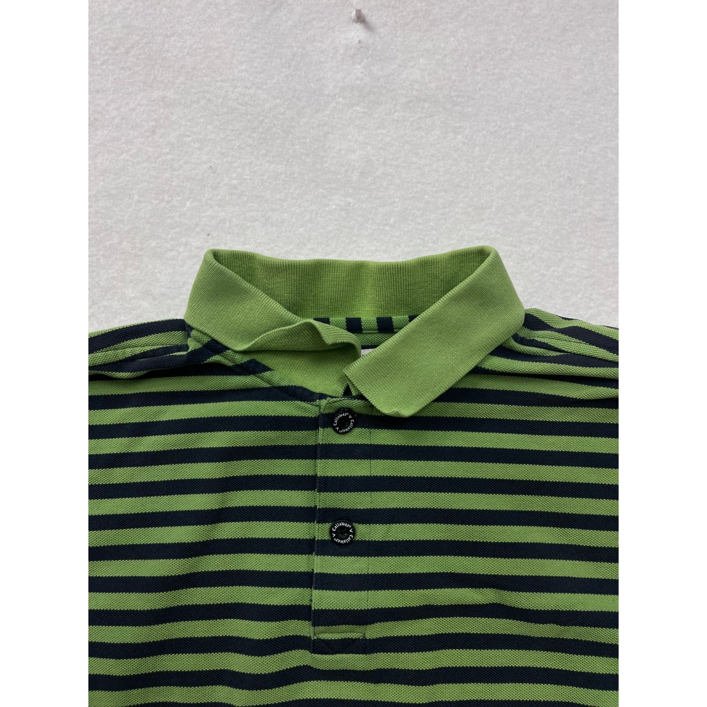 Callaway Golf Mens Medium Striped Polo Shirt Green & Navy Short Sleeve #6532
