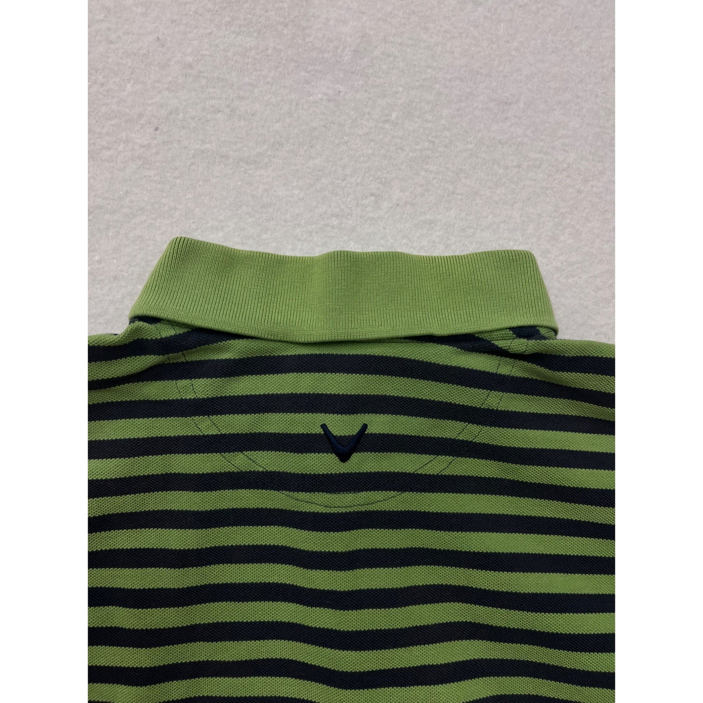 Callaway Golf Mens Medium Striped Polo Shirt Green & Navy Short Sleeve #6532