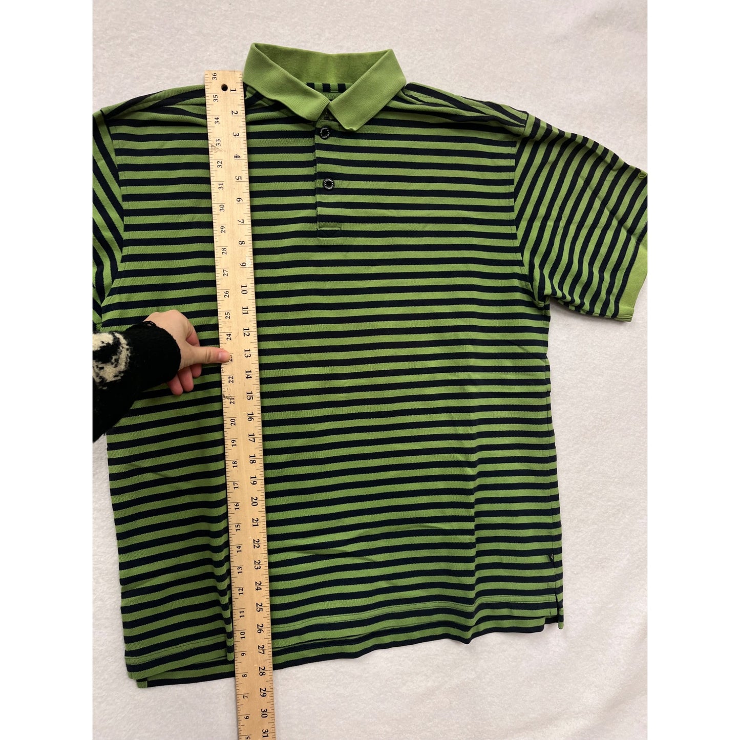 Callaway Golf Mens Medium Striped Polo Shirt Green & Navy Short Sleeve #6532