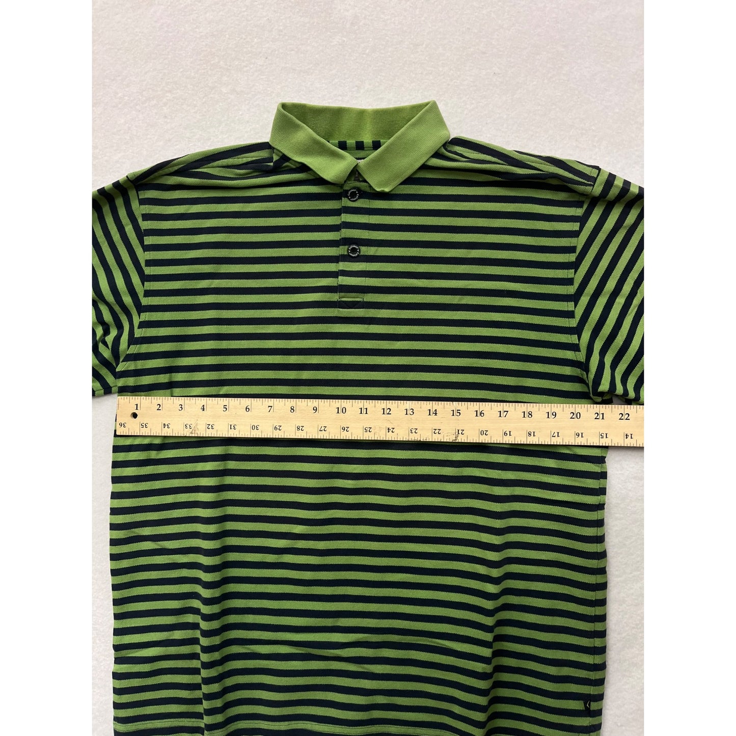 Callaway Golf Mens Medium Striped Polo Shirt Green & Navy Short Sleeve #6532