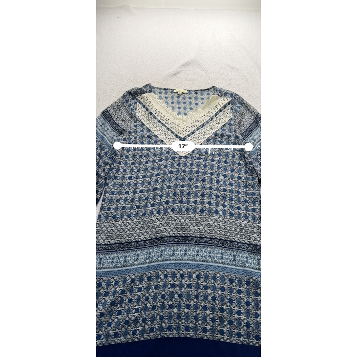 Kori America Blue Boho Tunic Dress With Crochet Detailing Small #9315