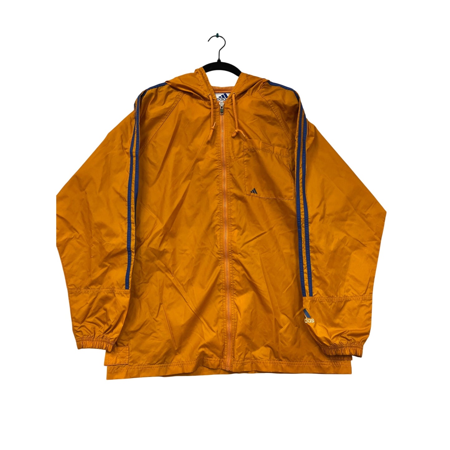 Adidas Mens Medium Hooded Windbreaker Jacket Orange/Blue #6242