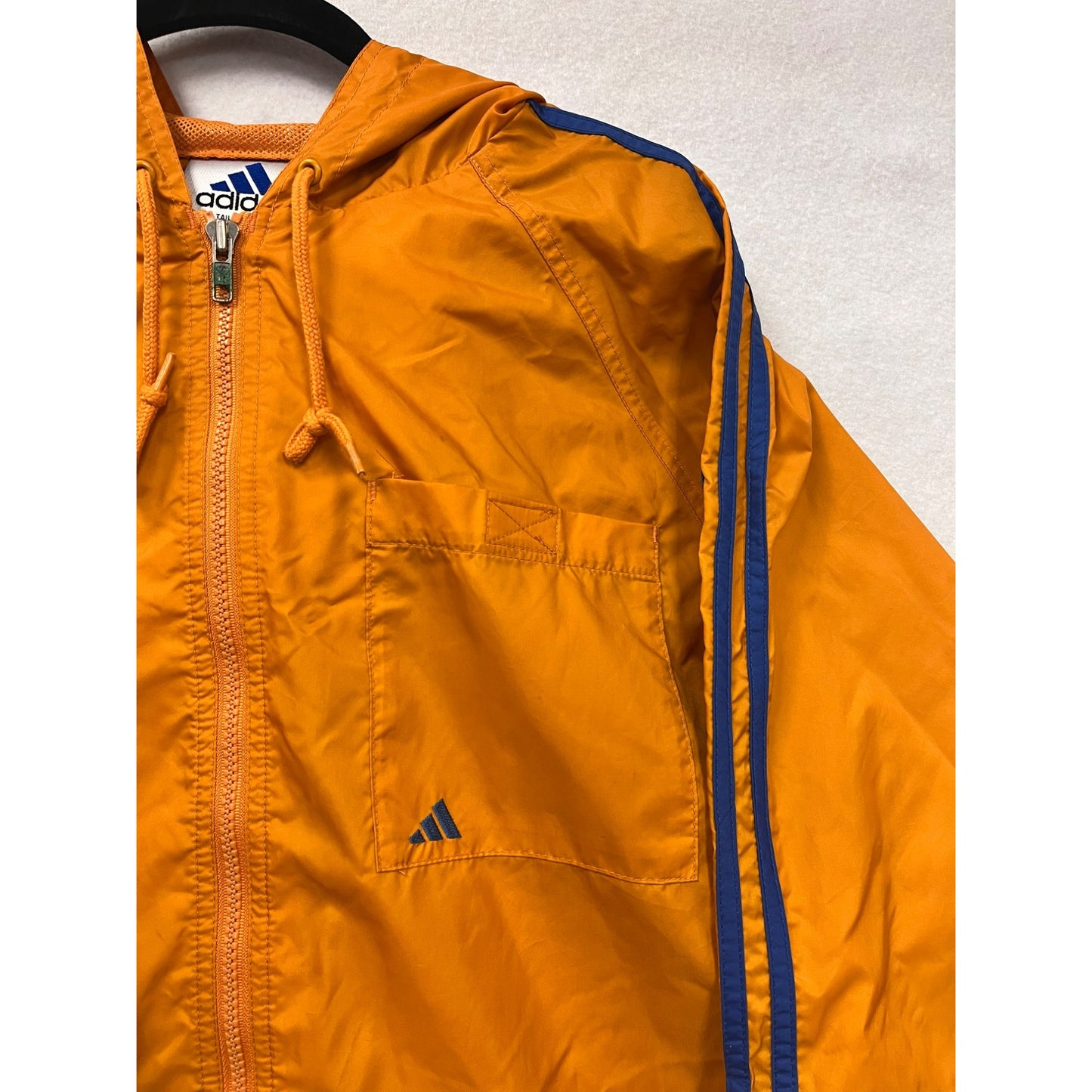 Adidas Mens Medium Hooded Windbreaker Jacket Orange/Blue #6242