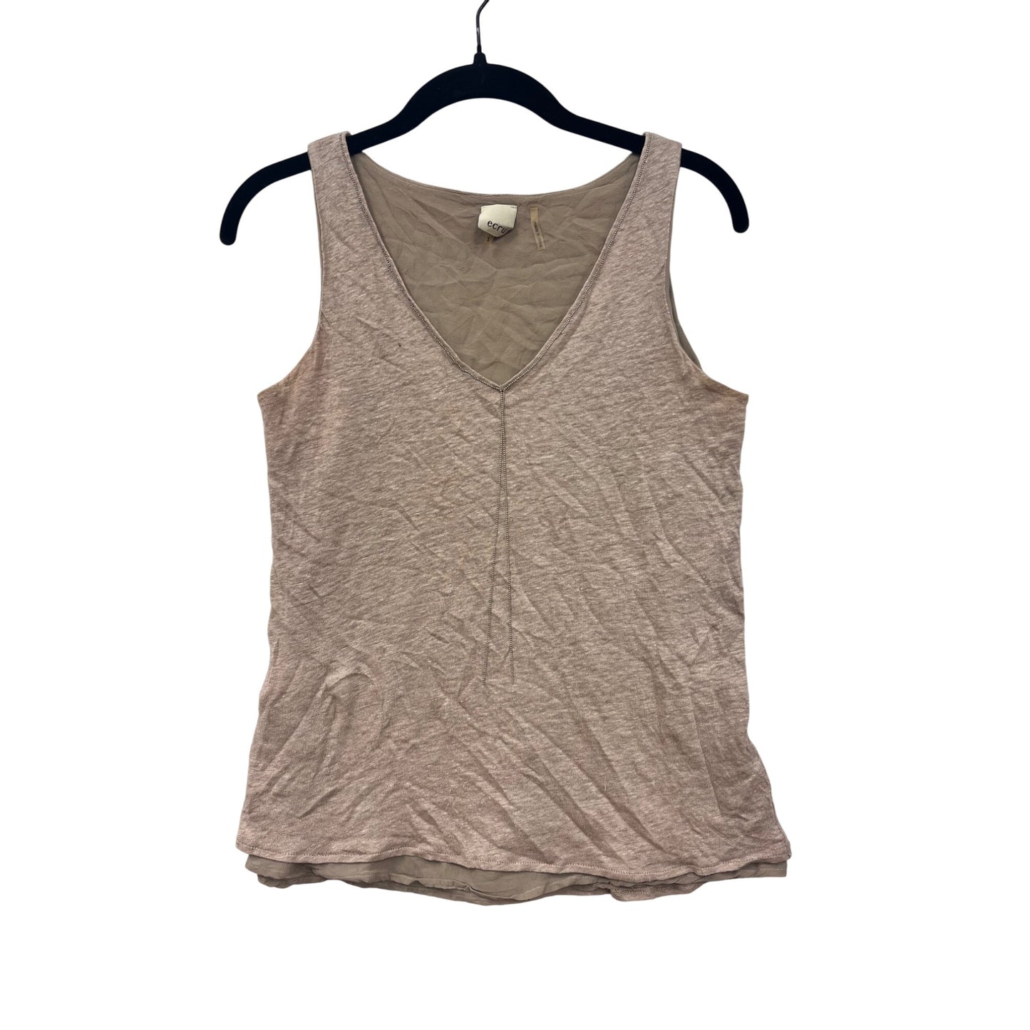 Ecru Womens Small Beige Linen V-Neck Tank Top #6813
