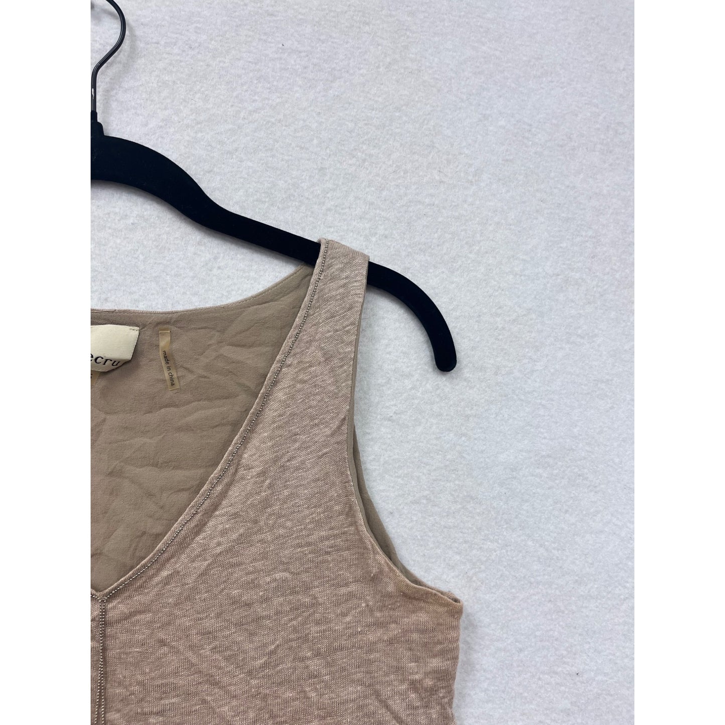 Ecru Womens Small Beige Linen V-Neck Tank Top #6813