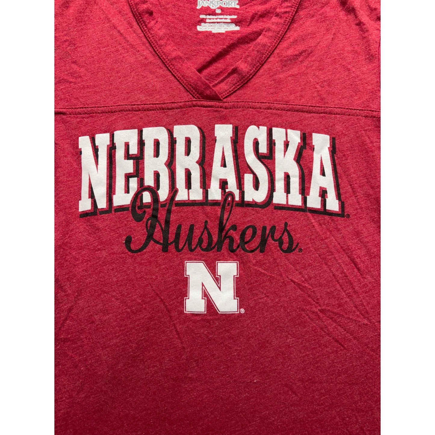 Nebraska Huskers Womens Red V-Neck T-Shirt By JanSport #7445