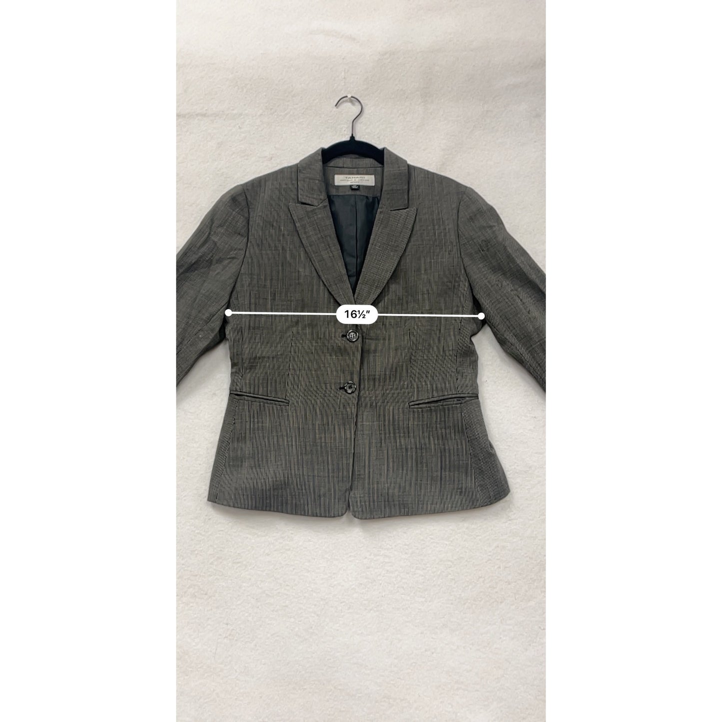 Tahari Arthur S. Levine Womens Gray 10P Petite Two-Button Wool Blend Blazer #6681
