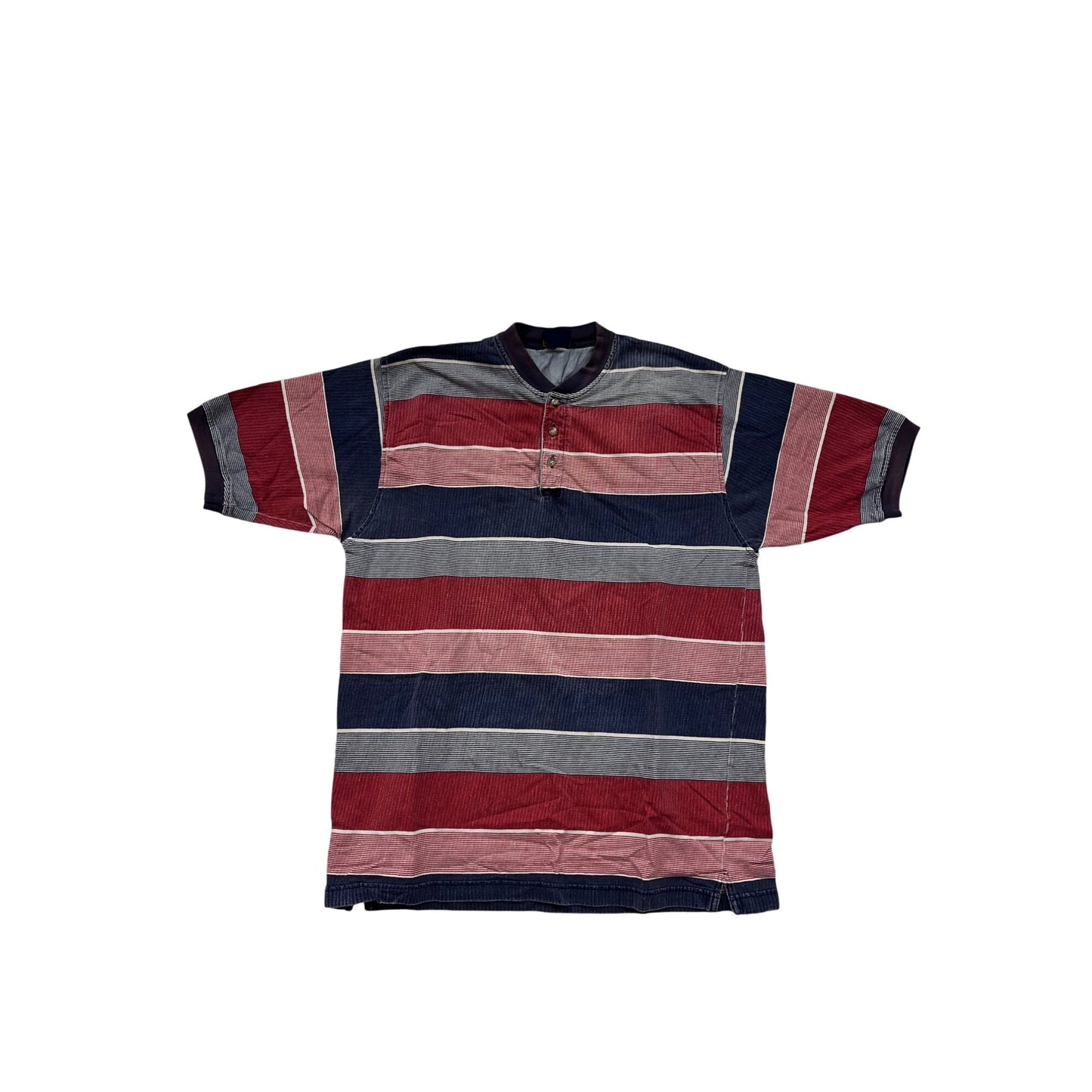 Large Vintage Puritan Special Edition Mens Striped Henley Tee 100% Cotton Red/Blue Stripes #6531