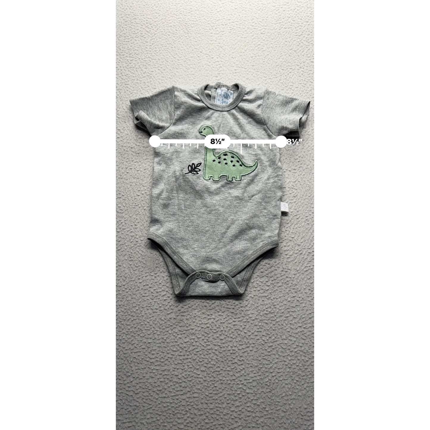 Little Joy Gray Baby Onesie With Green Dinosaur Appliqué Short Sleeves #9209