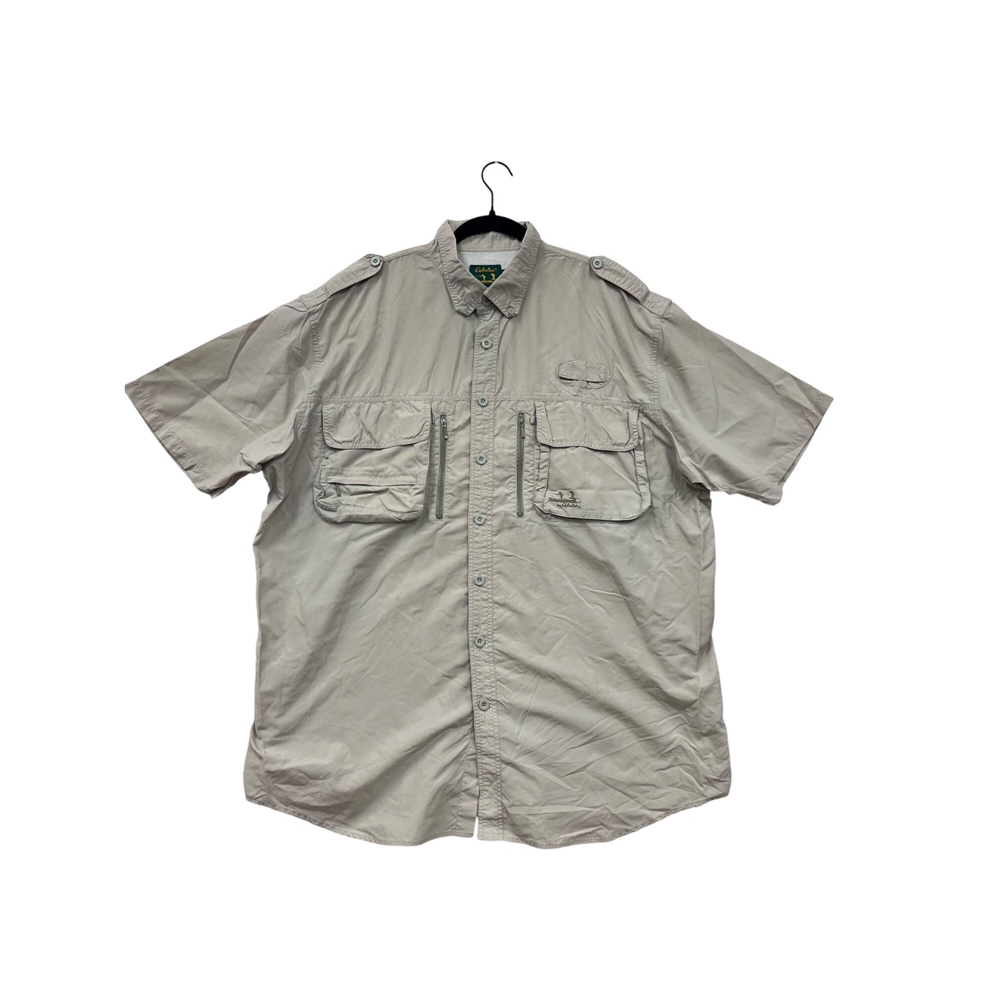 Cabelas Guidewear Mens 2XL Tall Beige Short Sleeve Fishing Shirt #8145