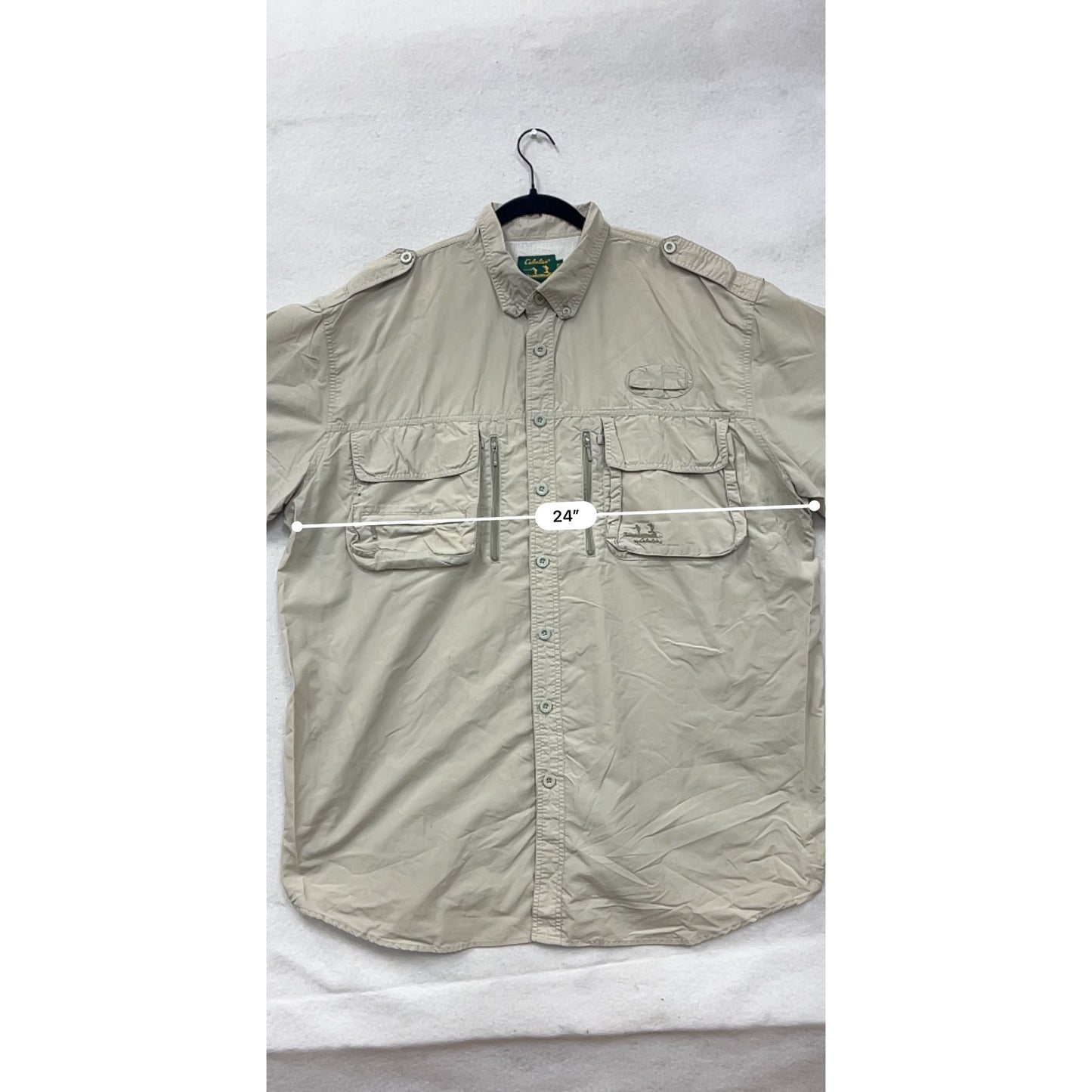 Cabelas Guidewear Mens 2XL Tall Beige Short Sleeve Fishing Shirt #8145