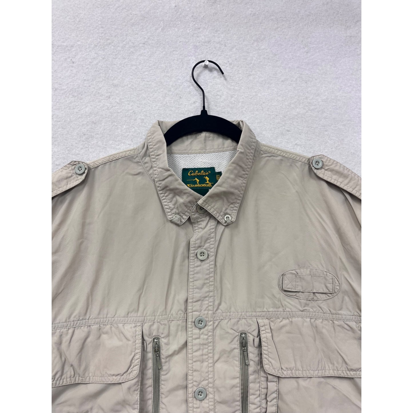 Cabelas Guidewear Mens 2XL Tall Beige Short Sleeve Fishing Shirt #8145