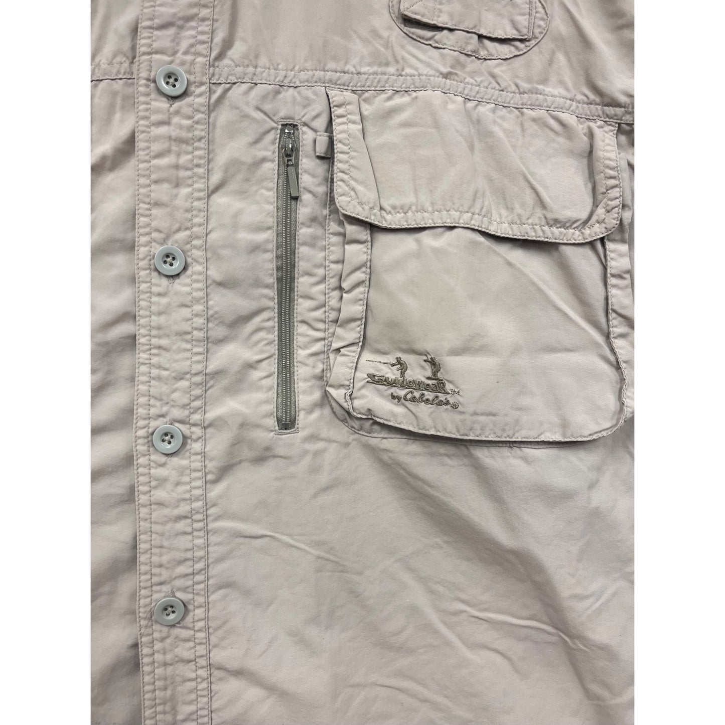 Cabelas Guidewear Mens 2XL Tall Beige Short Sleeve Fishing Shirt #8145