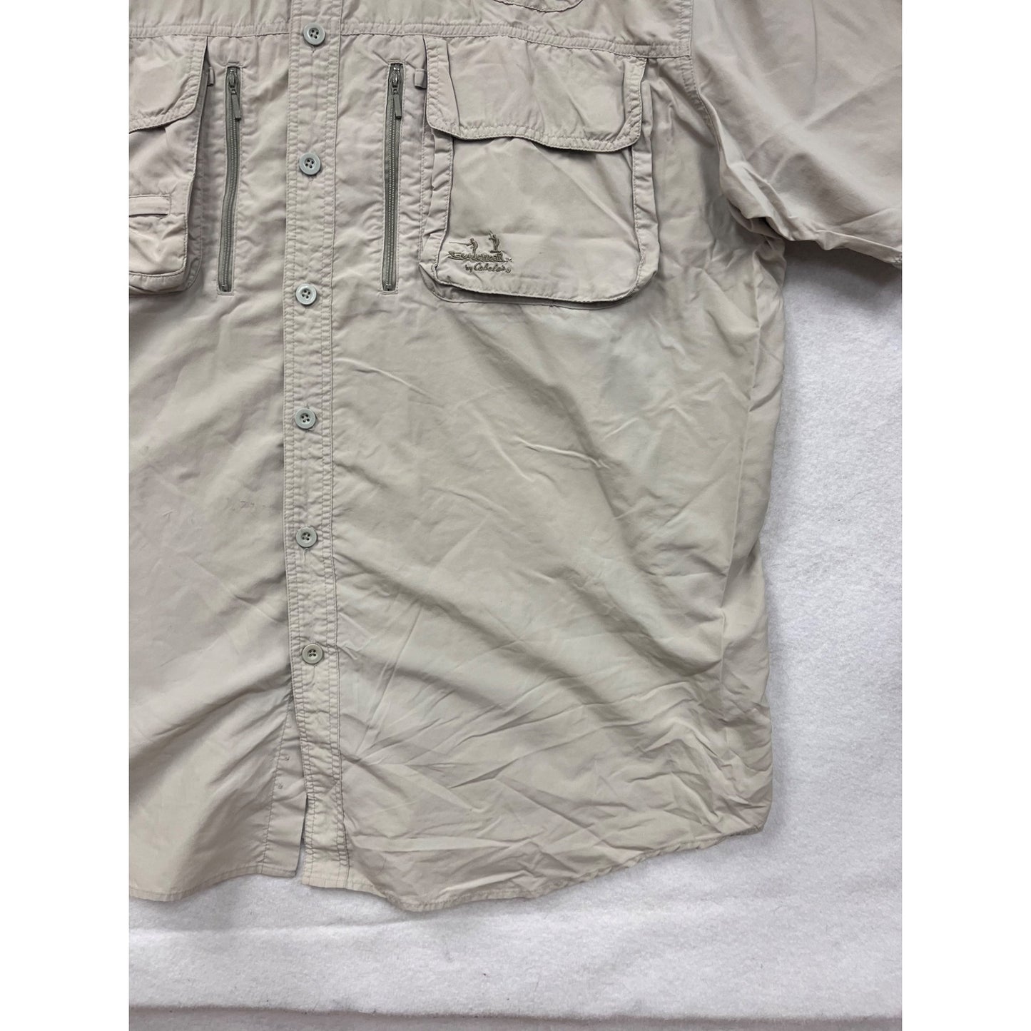 Cabelas Guidewear Mens 2XL Tall Beige Short Sleeve Fishing Shirt #8145