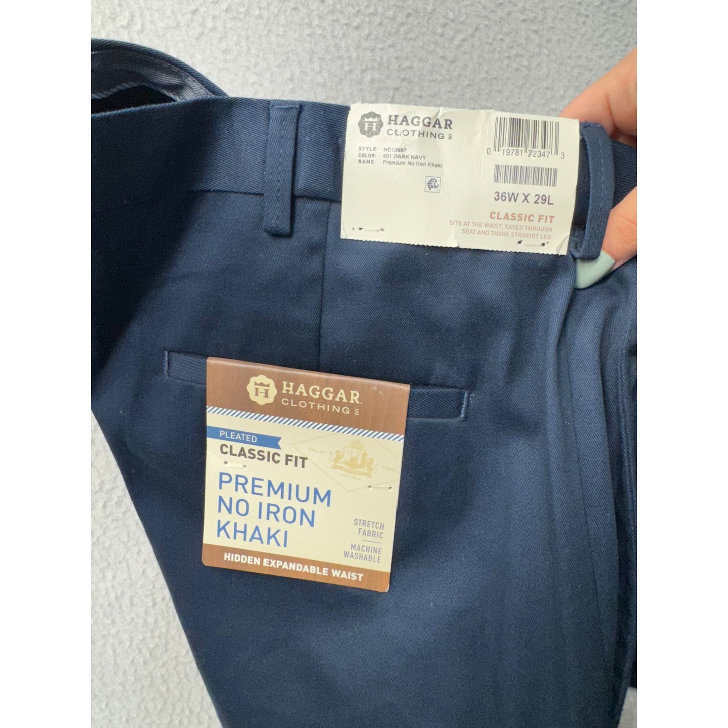 Haggar Mens Classic Fit Navy Premium Pants 36x29 Cotton Blend #7786