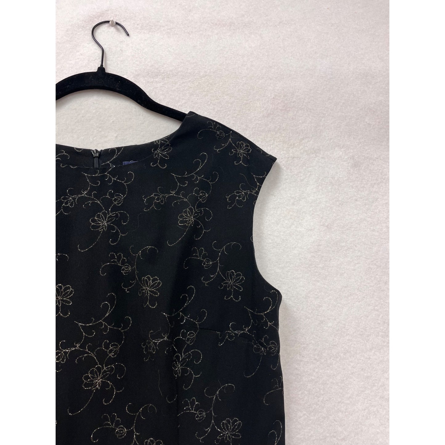 Vintage 90s Hilliard & Hanson Black Floral Sleeveless Dress Womens 12 #8015