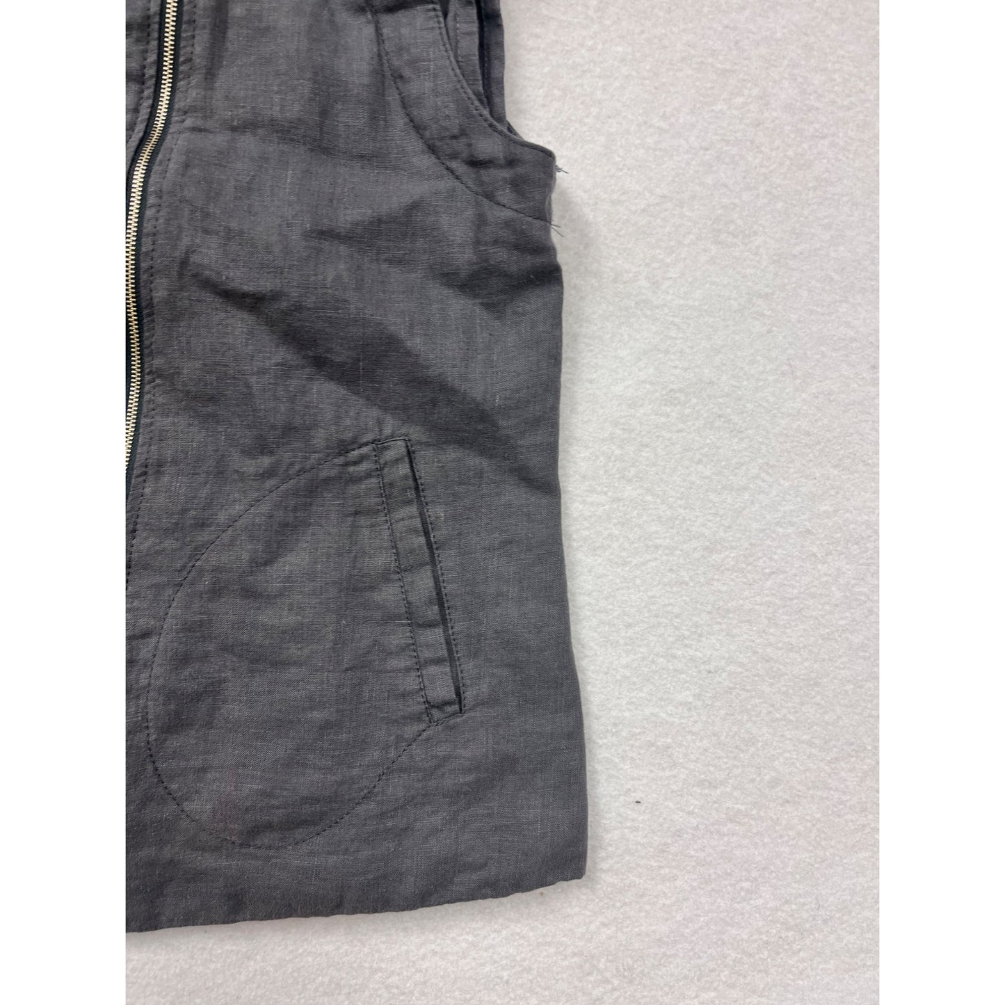 Gray Yuvita Womens Sleeveless Linen Vest Jacket Medium With Front Zipper & Pockets #6179