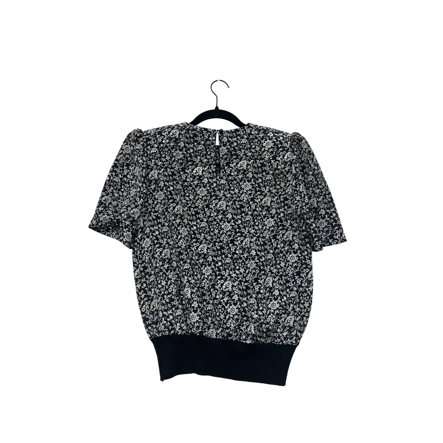Vintage Womens Floral Puff Sleeve Blouse With Pocket Chain Accent By CB #6742