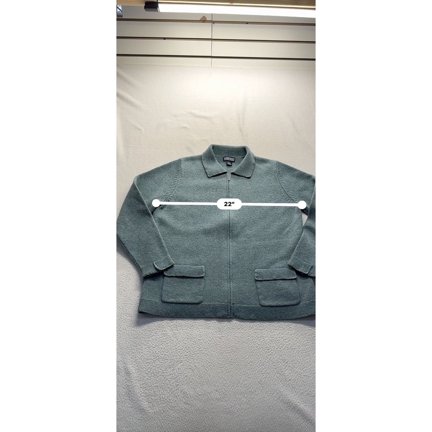 Lands End Womens L Lambswool Full-Zip Jacket With Collar & Pockets Green #7760