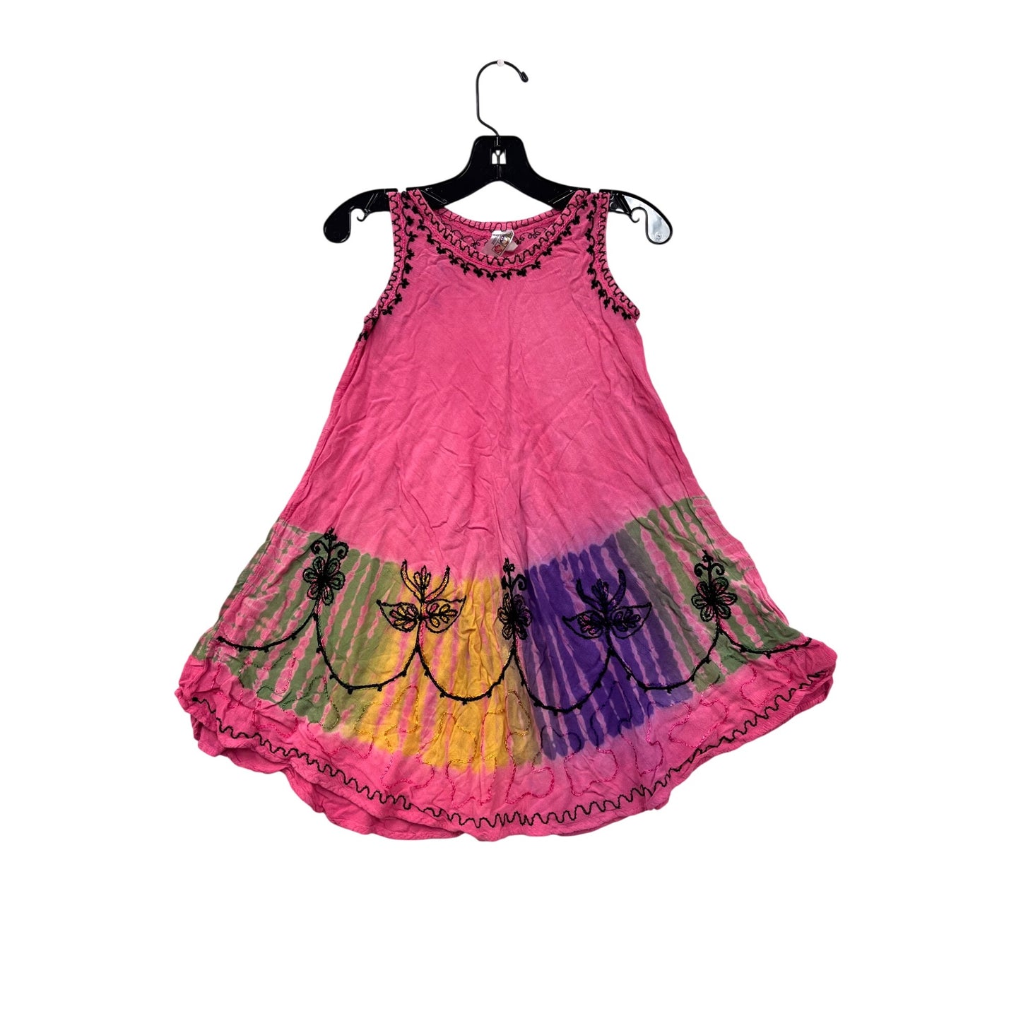 Pink Tie-Dye Sleeveless Dress With Black Embroidery Size 10/12 India Boutique #6519