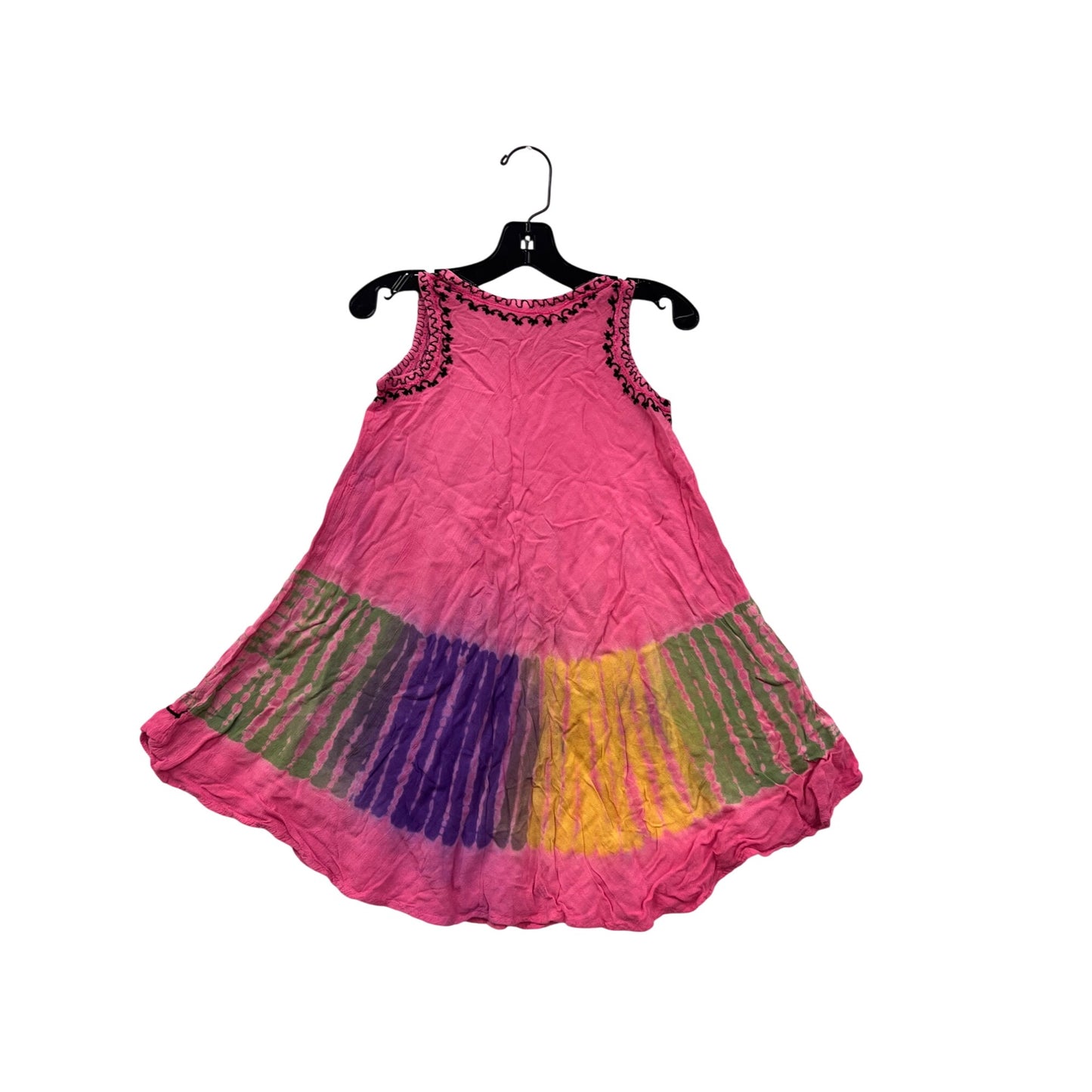 Pink Tie-Dye Sleeveless Dress With Black Embroidery Size 10/12 India Boutique #6519