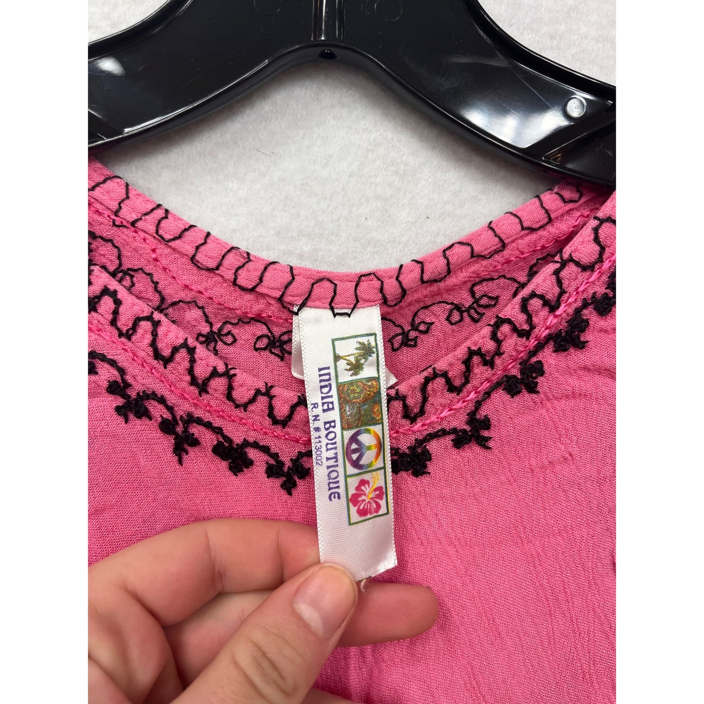 Pink Tie-Dye Sleeveless Dress With Black Embroidery Size 10/12 India Boutique #6519