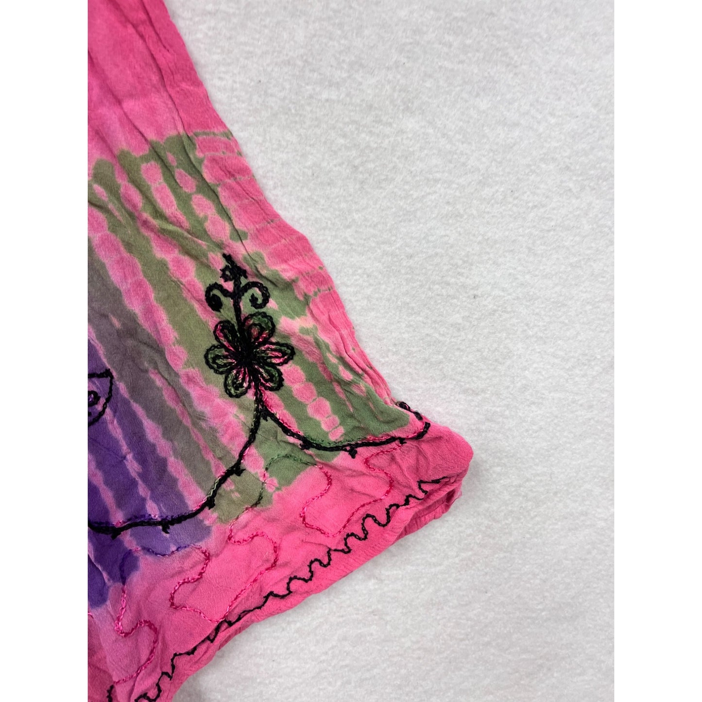 Pink Tie-Dye Sleeveless Dress With Black Embroidery Size 10/12 India Boutique #6519