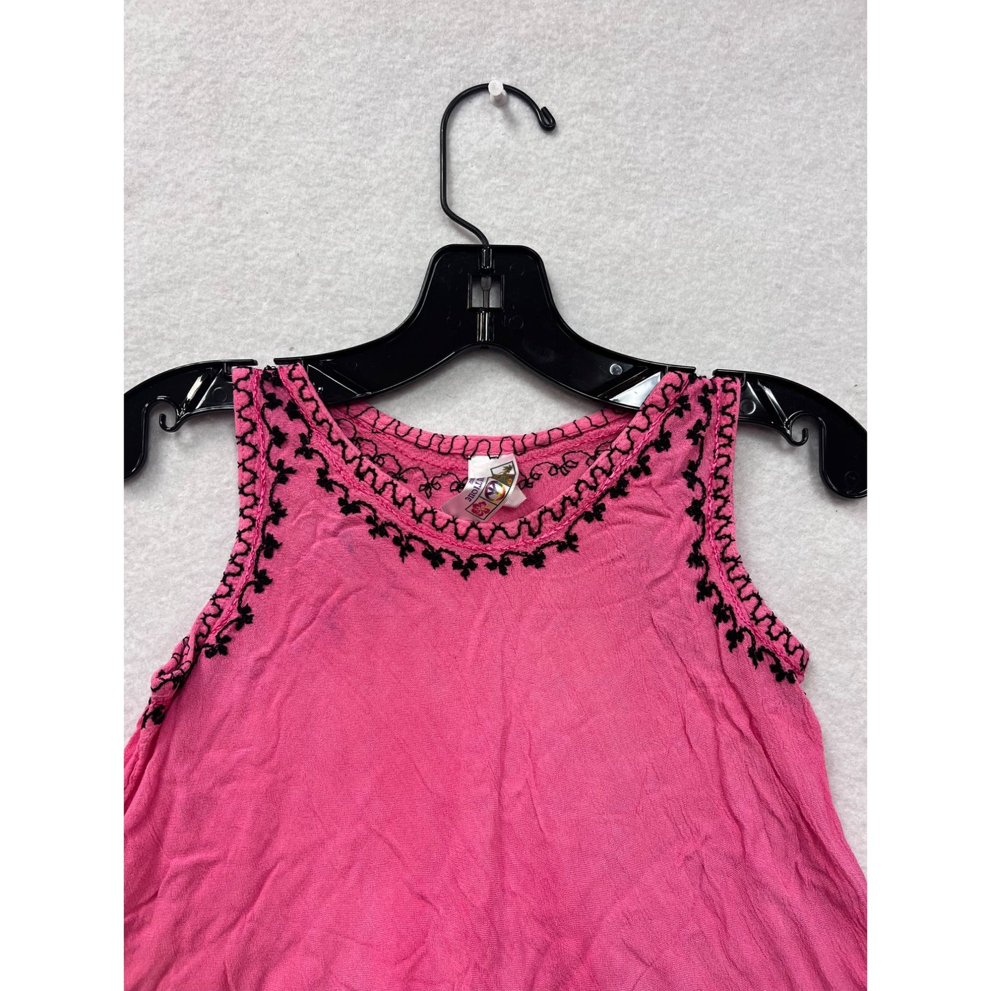 Pink Tie-Dye Sleeveless Dress With Black Embroidery Size 10/12 India Boutique #6519