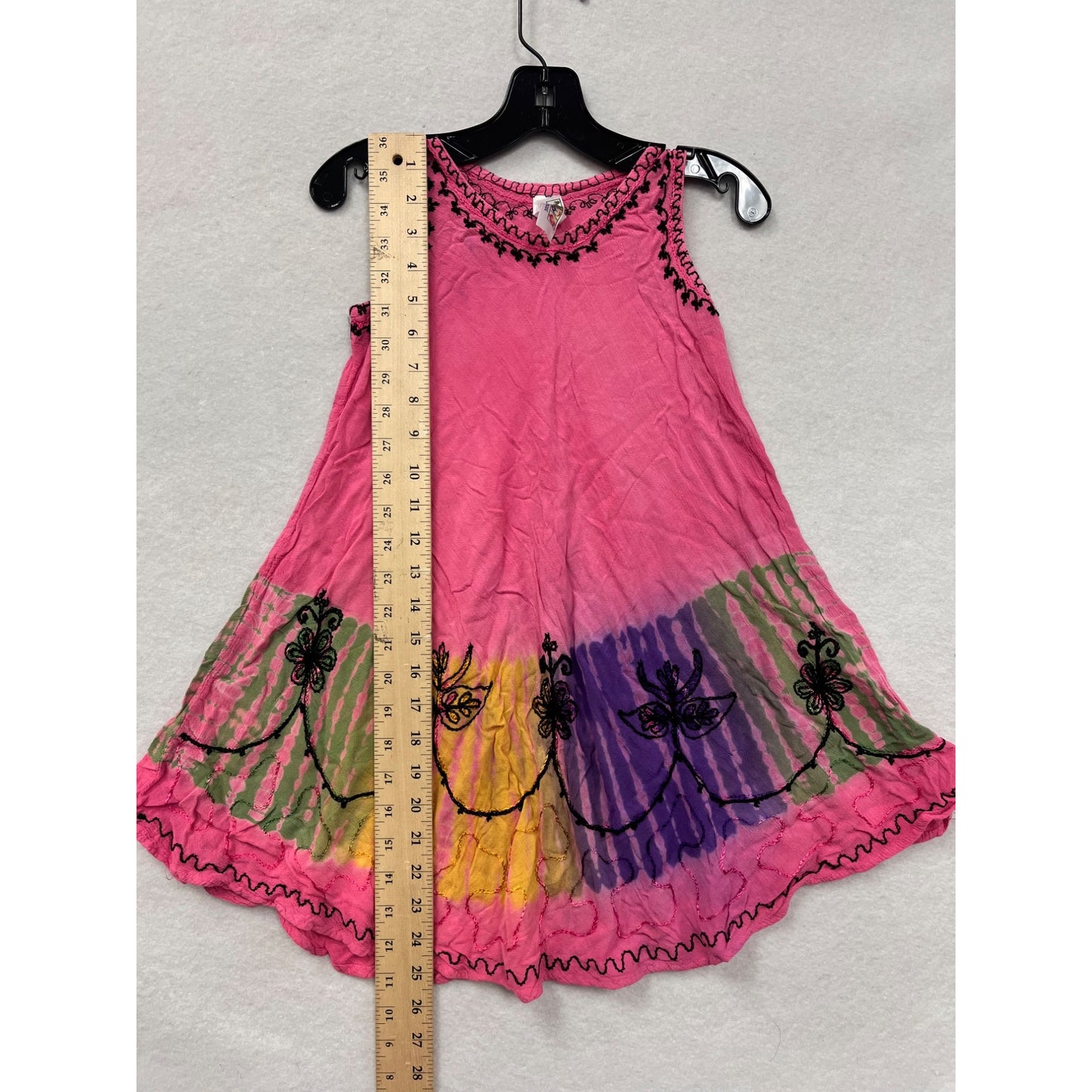 Pink Tie-Dye Sleeveless Dress With Black Embroidery Size 10/12 India Boutique #6519