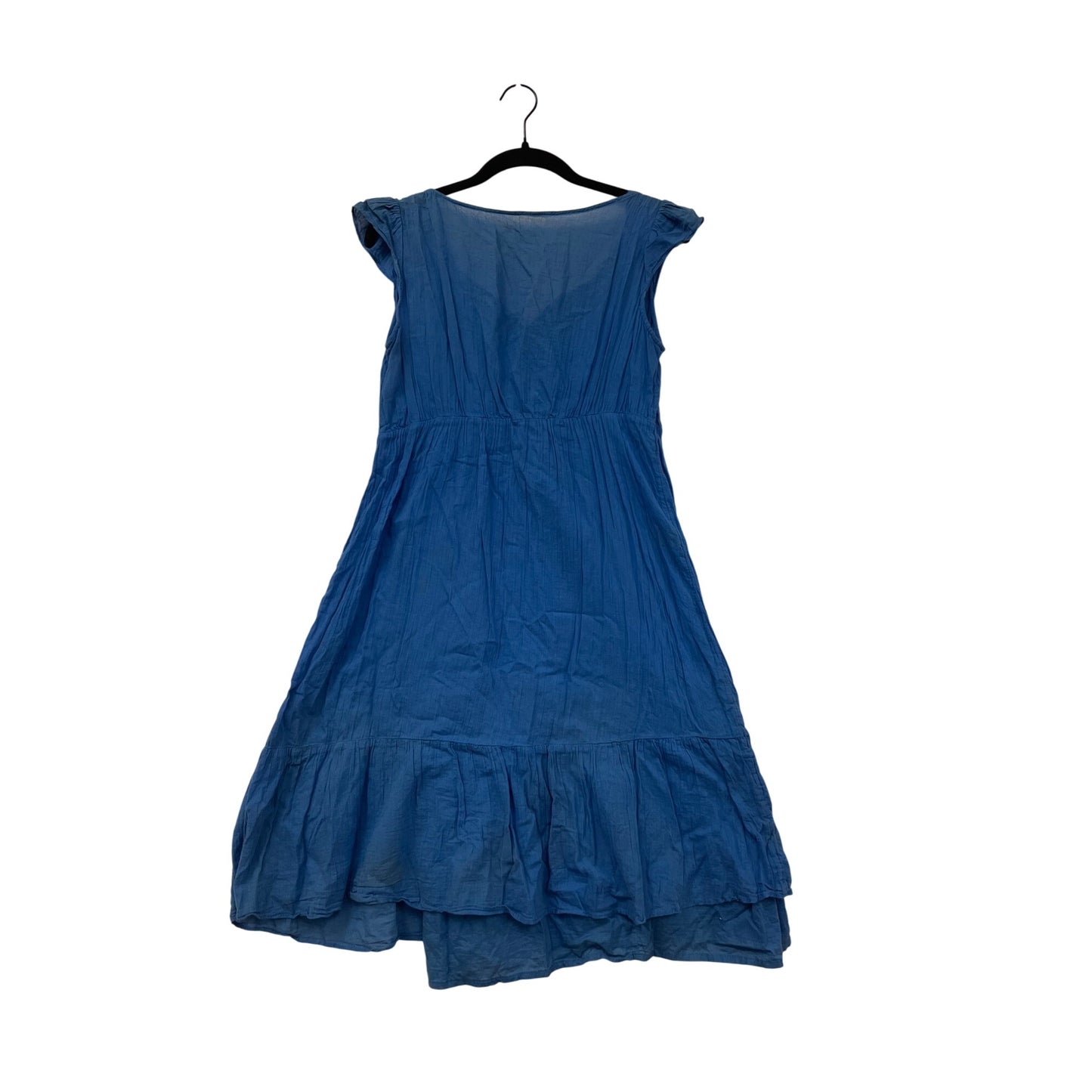 Blue Cotton Boho Midi Dress With Pom Pom Detail & Tiered Hemline #8133