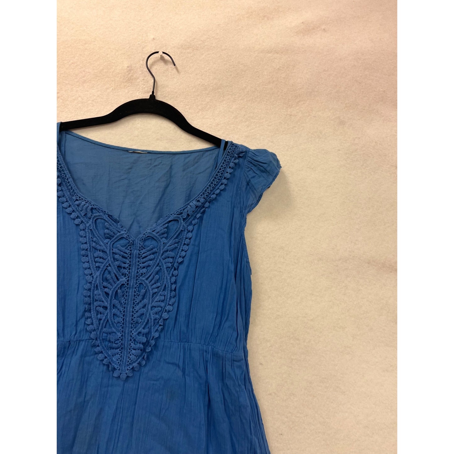 Blue Cotton Boho Midi Dress With Pom Pom Detail & Tiered Hemline #8133