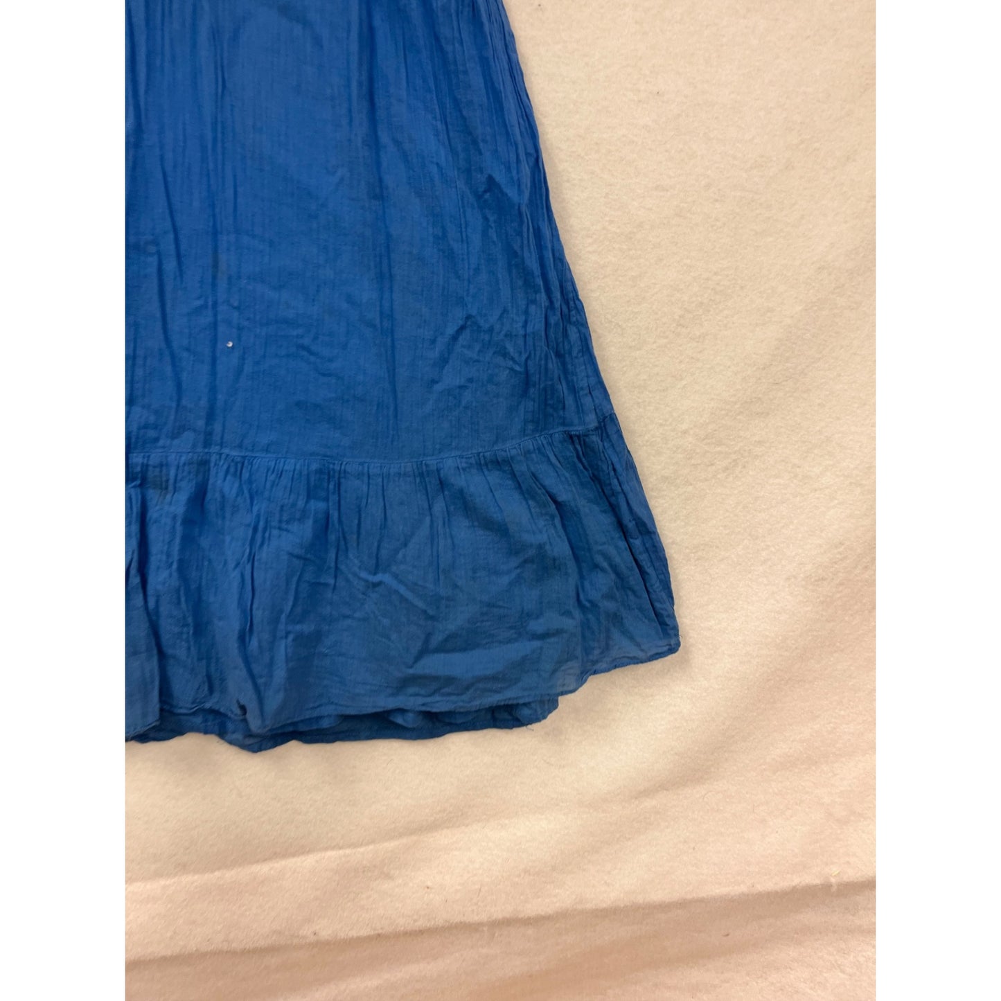 Blue Cotton Boho Midi Dress With Pom Pom Detail & Tiered Hemline #8133