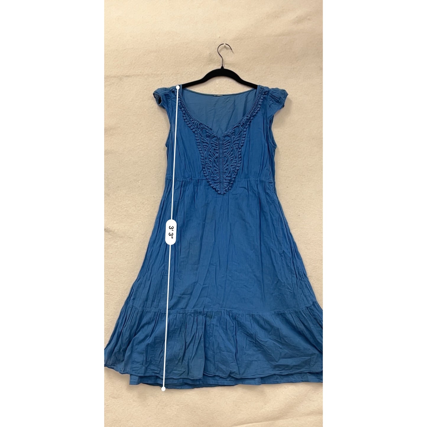 Blue Cotton Boho Midi Dress With Pom Pom Detail & Tiered Hemline #8133