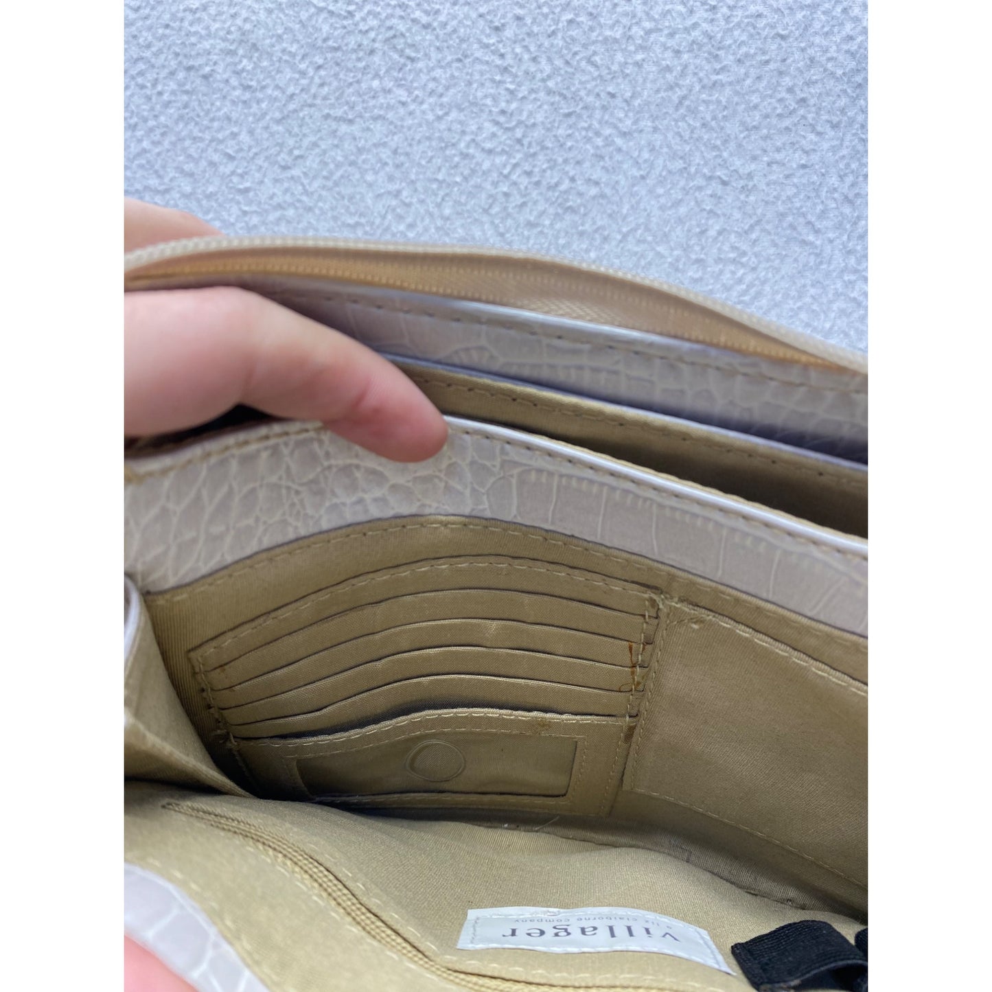 Villager Beige Faux Crocodile Shoulder Bag With Multiple Compartments #7214