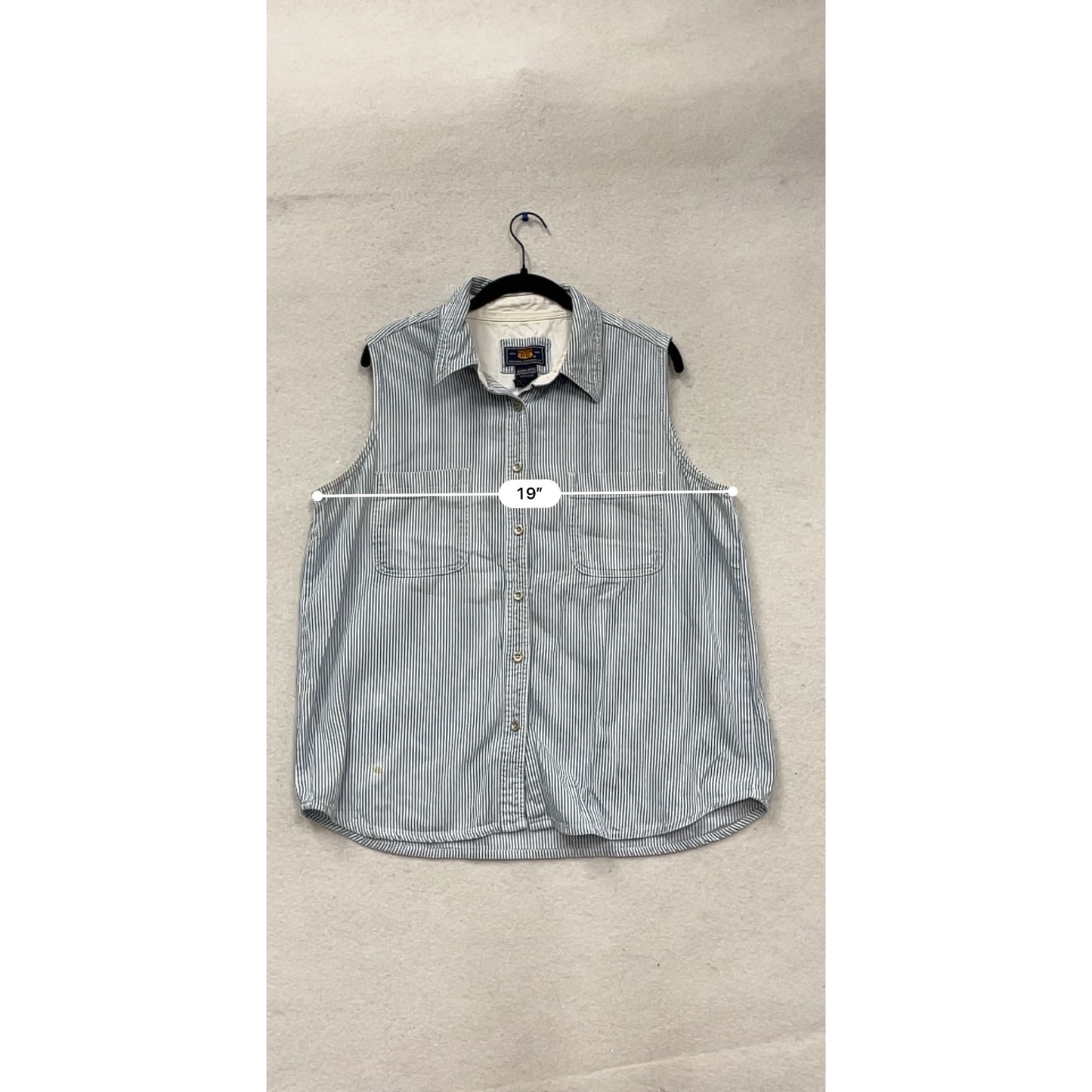 Route 66 Blue & White Striped Sleeveless Button-Up Shirt XL #660A