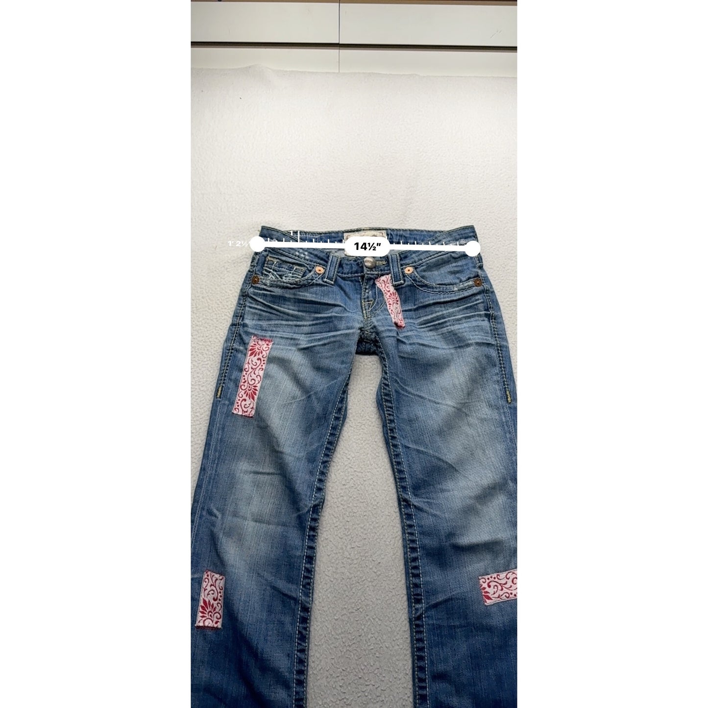 Big Star Liv Distressed Flare Jeans With Embroidered Patches Size 25R #9553