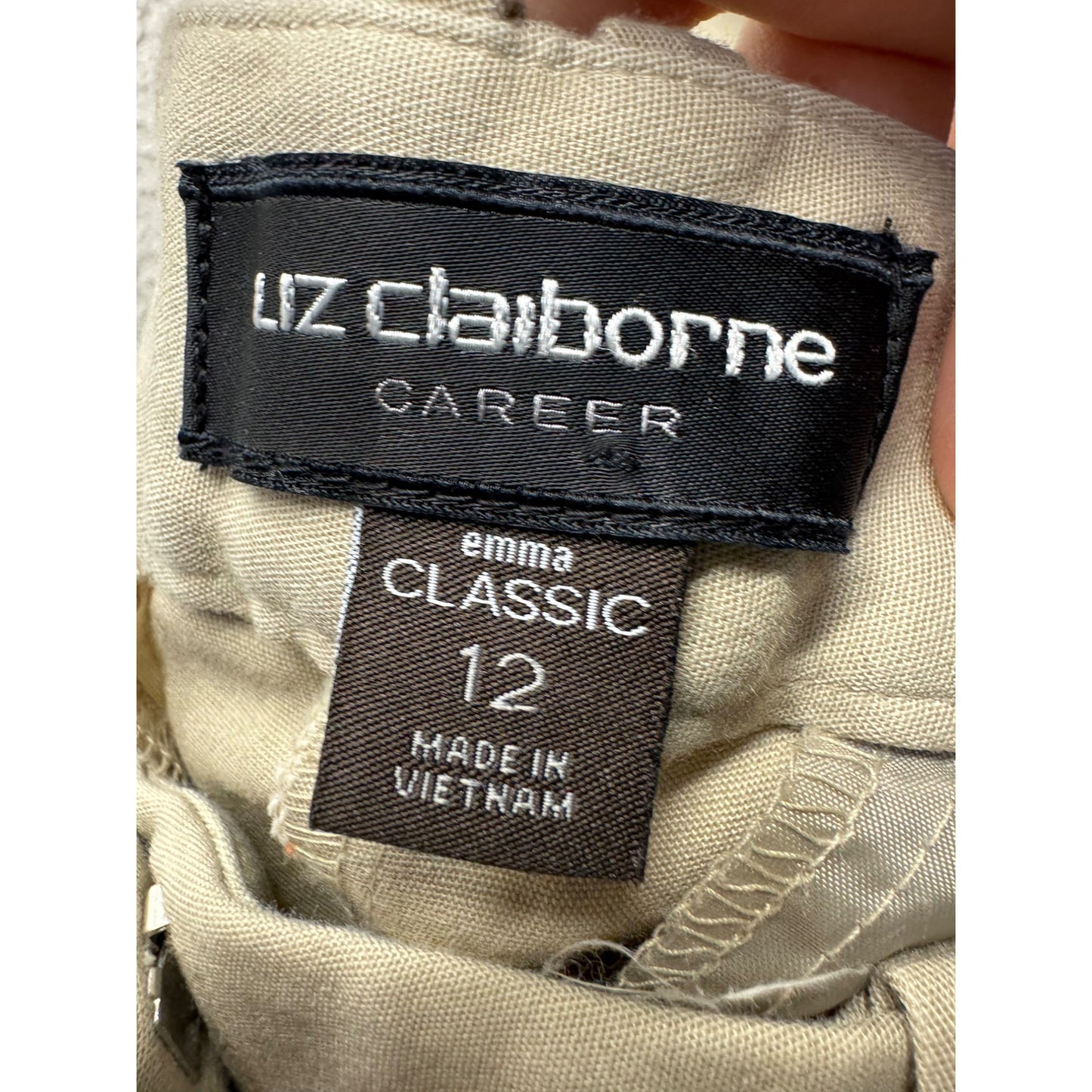 Liz Claiborne Womens Emma Classic Pants Size 12 Beige Cotton Blend Career #440B