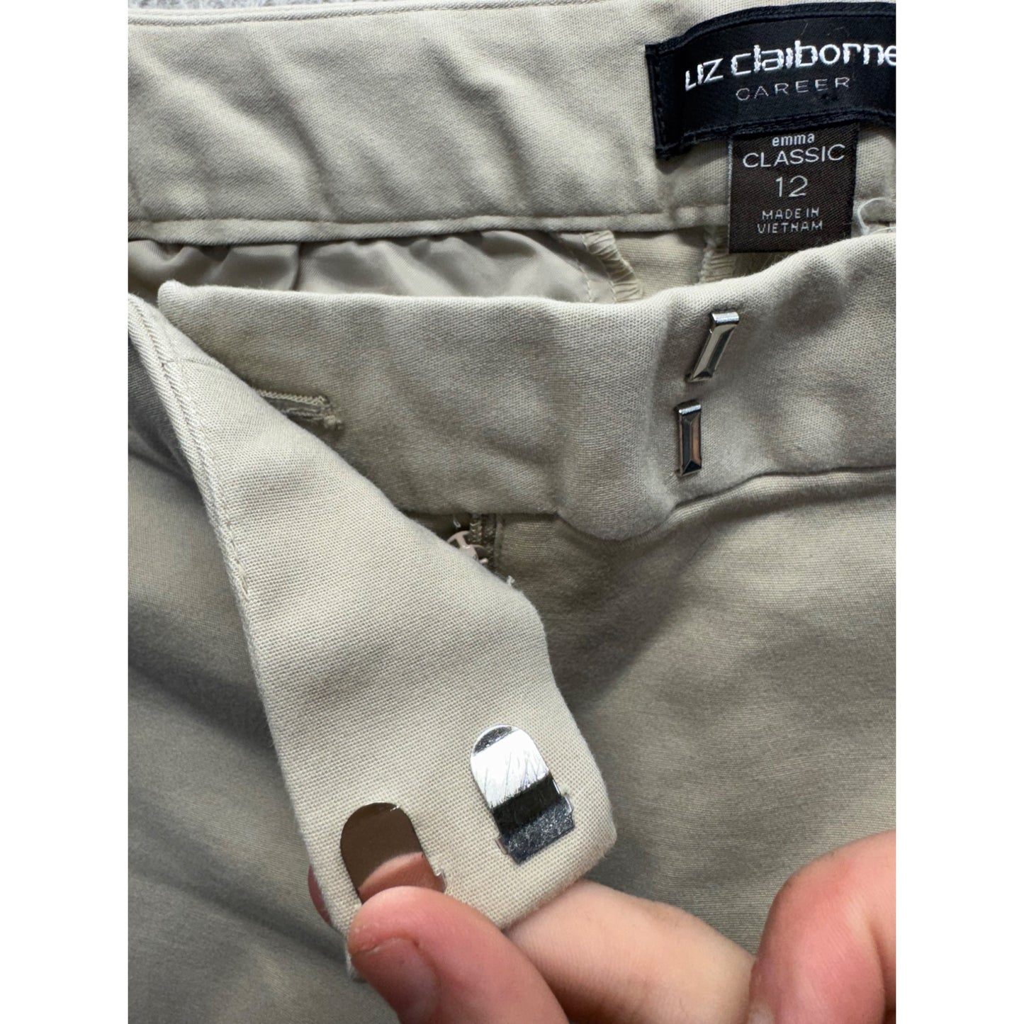 Liz Claiborne Womens Emma Classic Pants Size 12 Beige Cotton Blend Career #440B