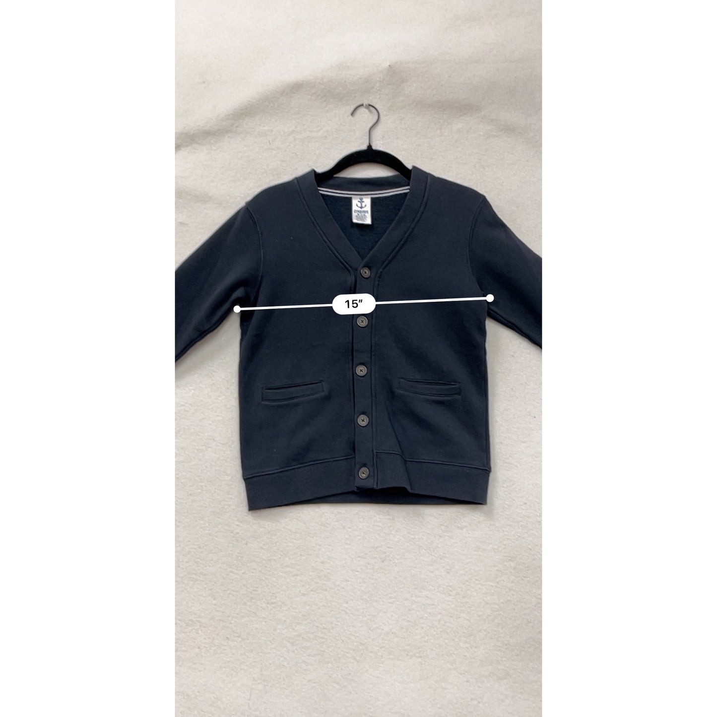 Boys Gymboree Navy Blue Cardigan Sweater M (7-8) Button-Front Cotton Blend With Pockets #6760