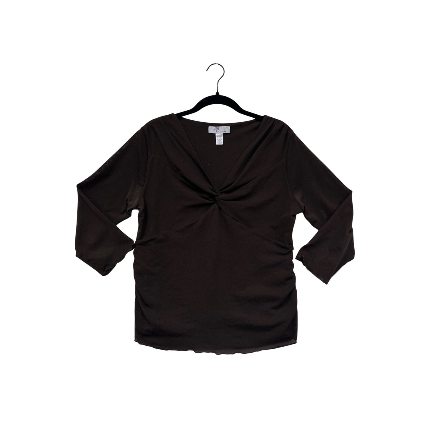 Nine West Womens Large Brown Twist-Front Blouse with 3/4 Sleeve #6494