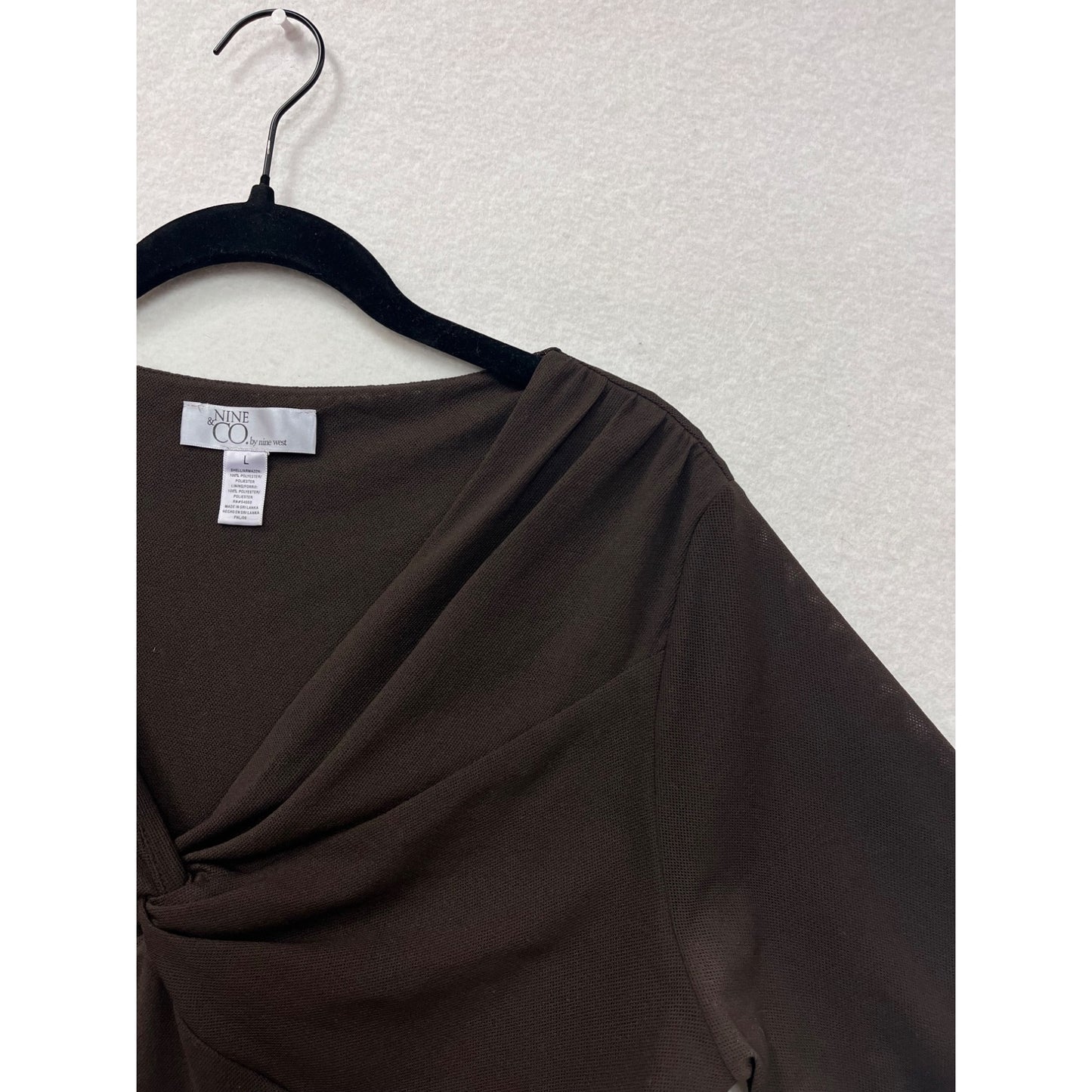 Nine West Womens Large Brown Twist-Front Blouse with 3/4 Sleeve #6494