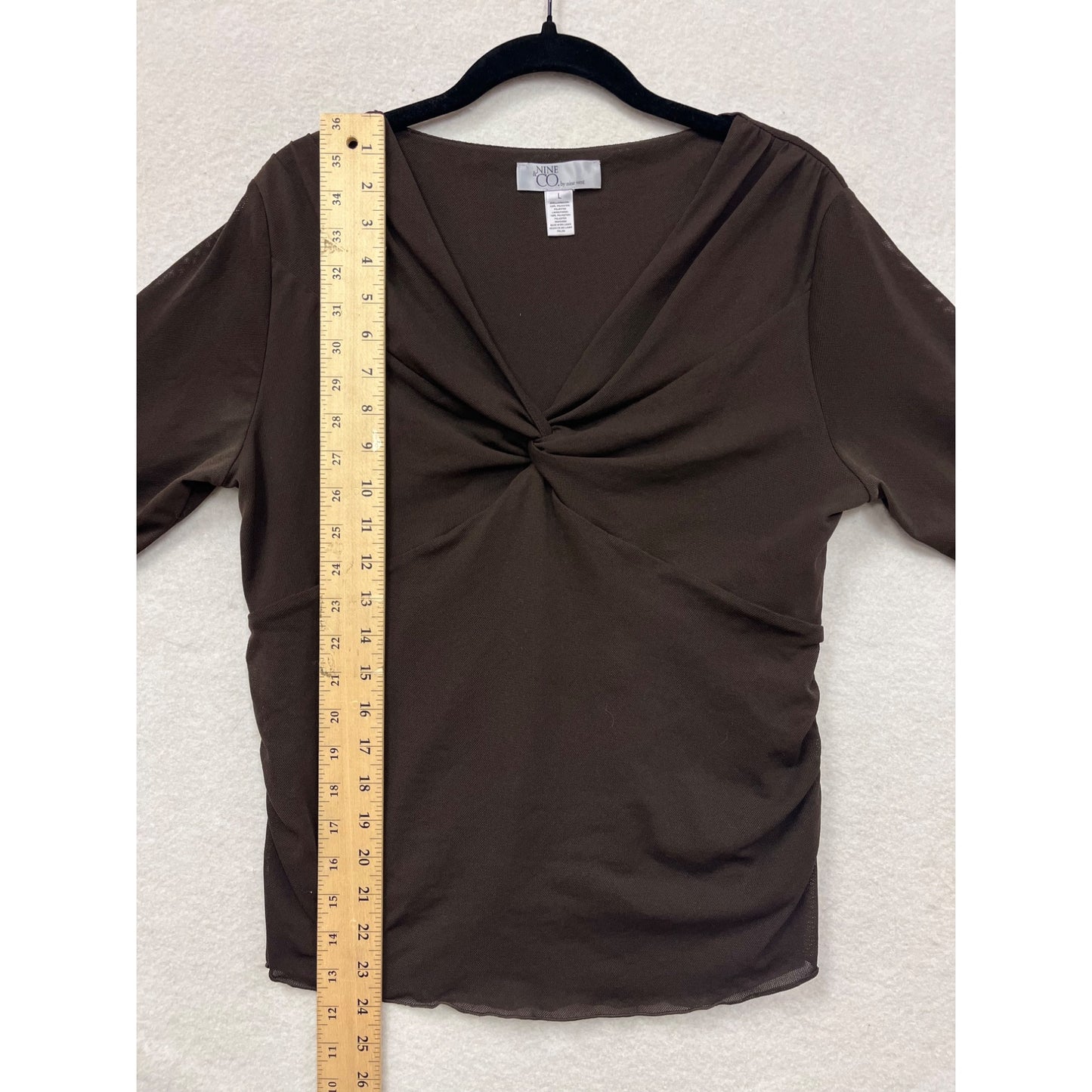 Nine West Womens Large Brown Twist-Front Blouse with 3/4 Sleeve #6494