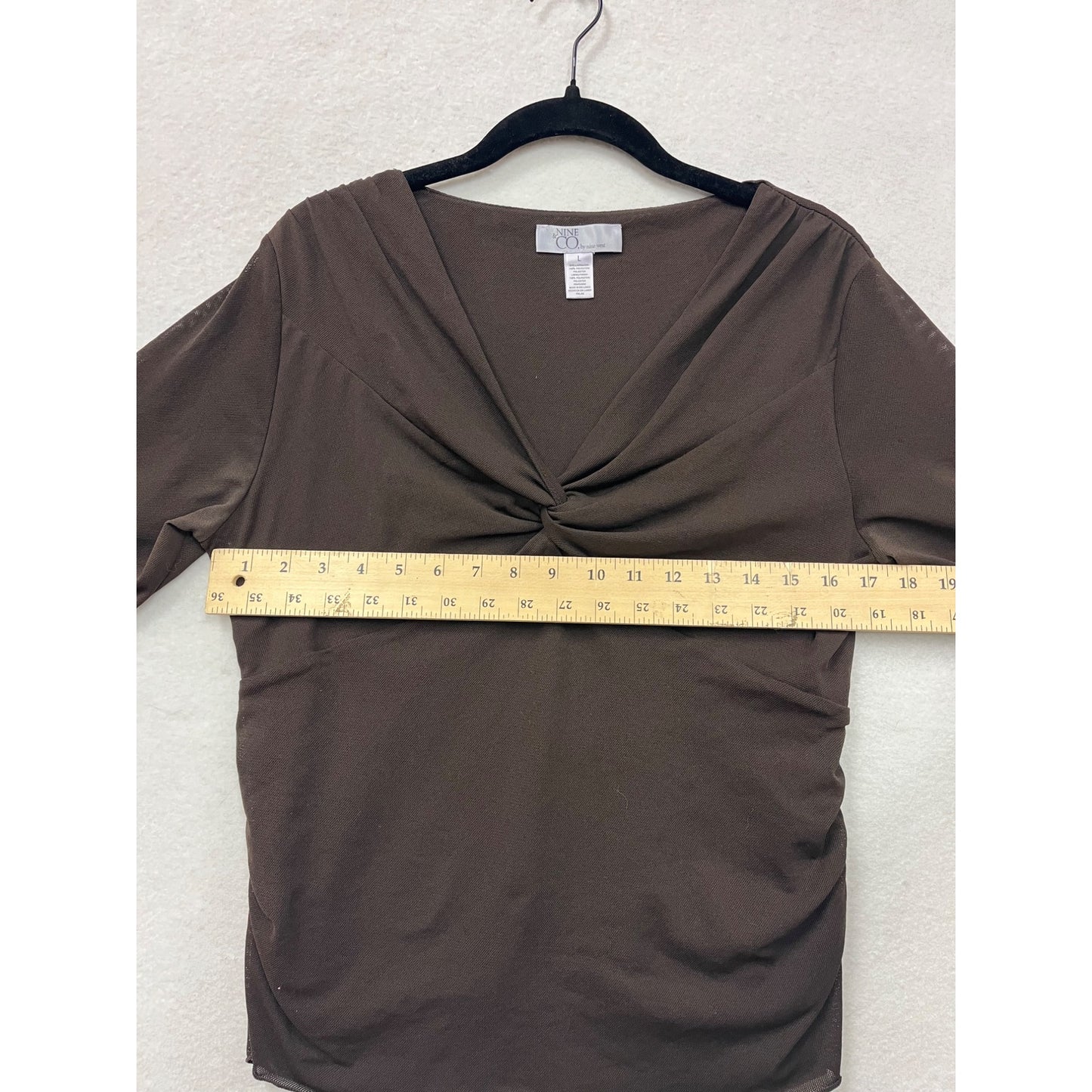 Nine West Womens Large Brown Twist-Front Blouse with 3/4 Sleeve #6494