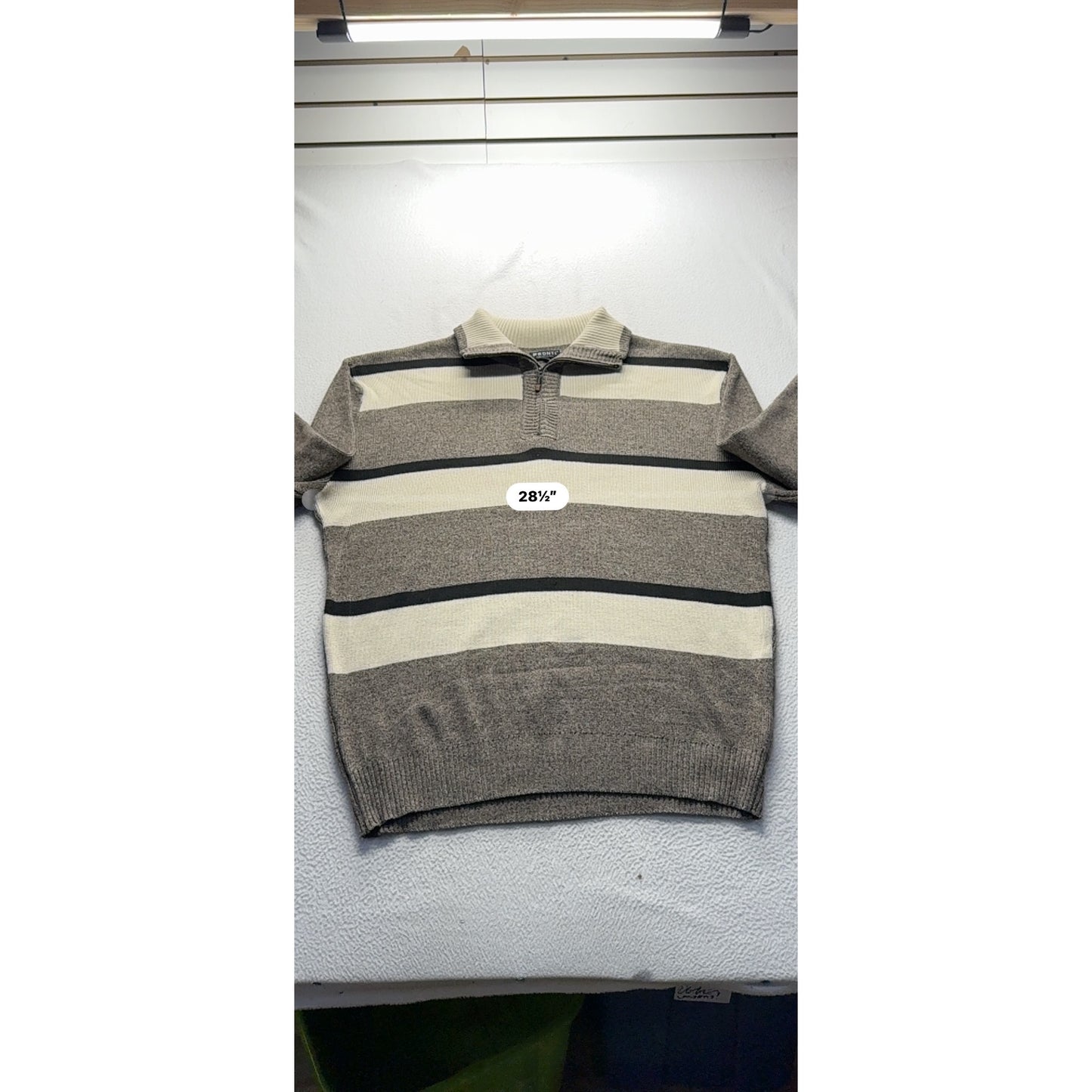 Pronti Mens Striped Half-Zip Sweater XL Brown & Beige Cotton Blend 9426