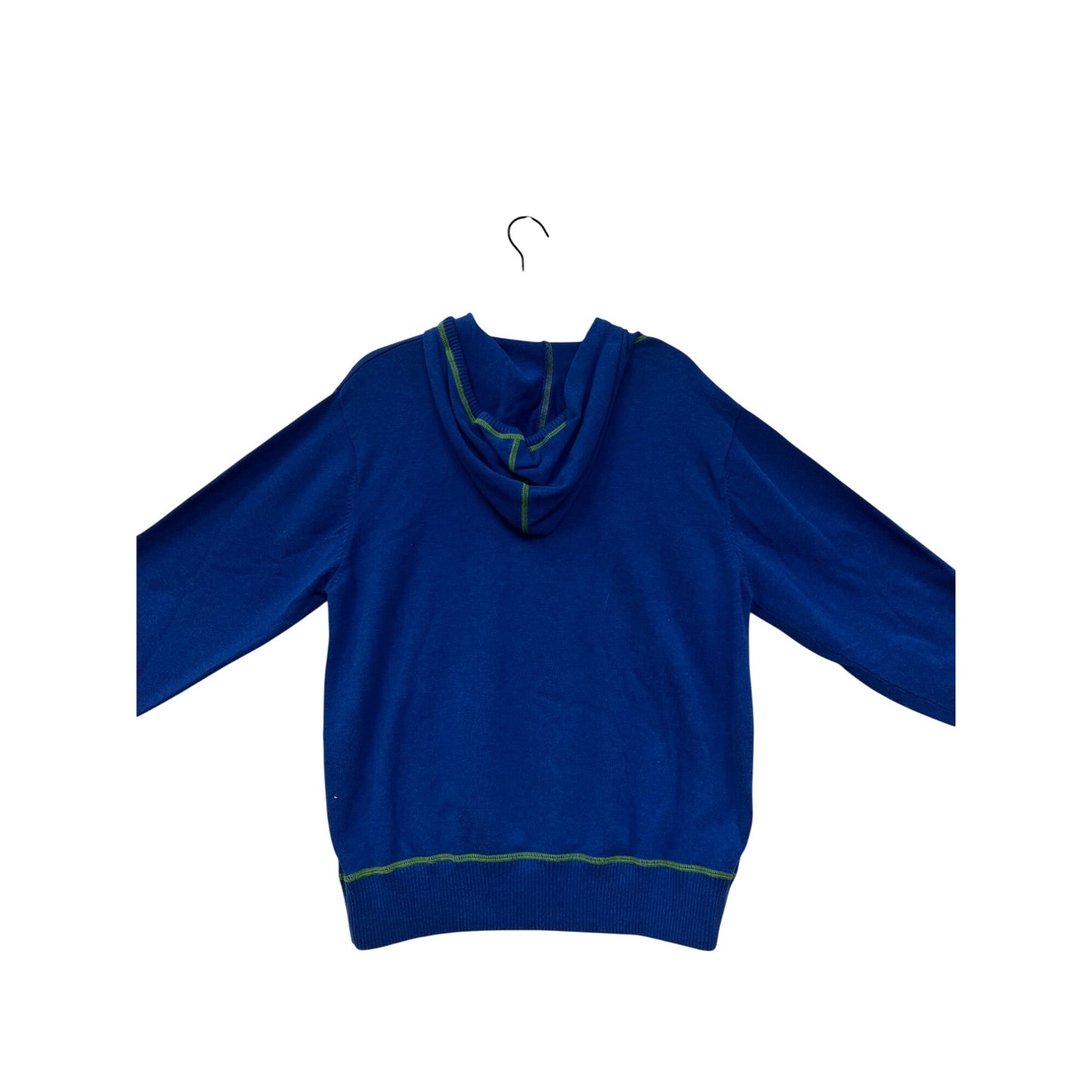 Nick Danger Blue Hooded Sweater W/ Green Stitching Mens M 100% Cotton Casual Knit Pullover #6713