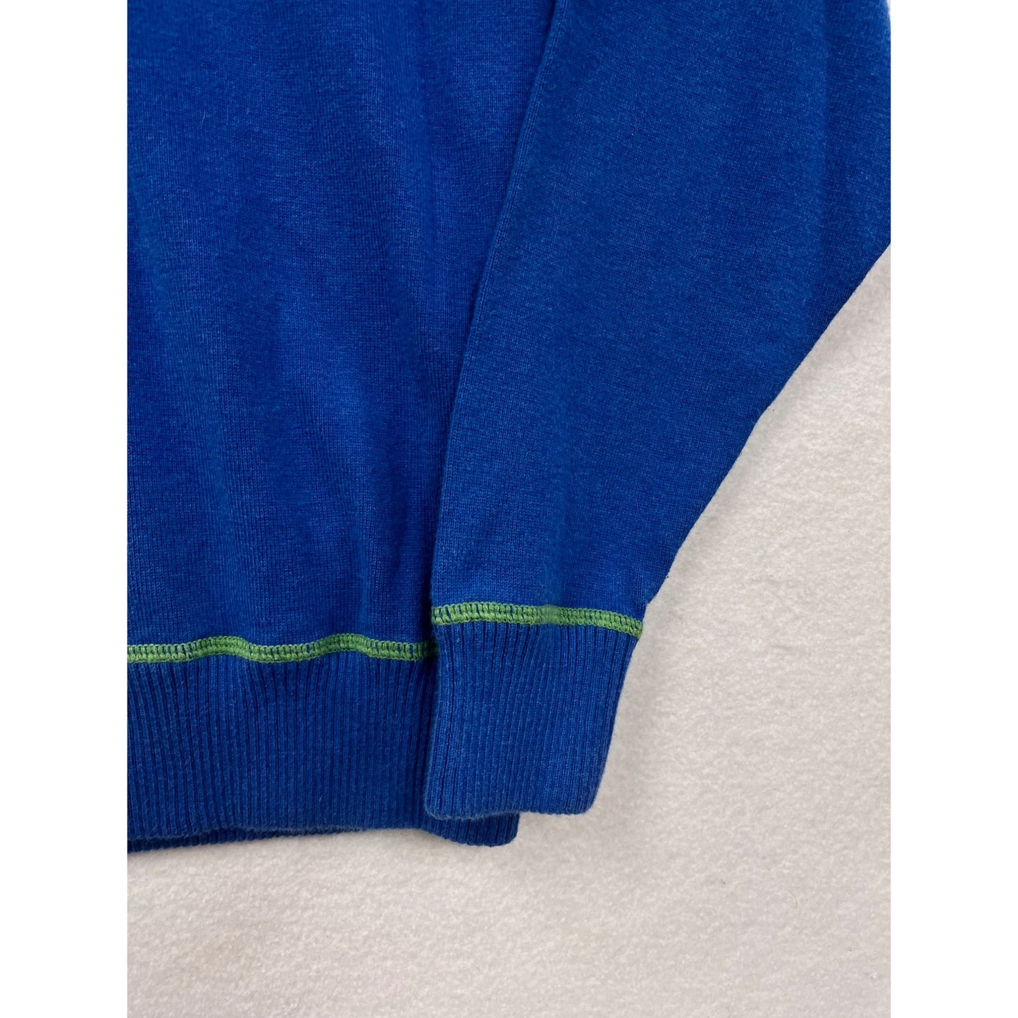 Nick Danger Blue Hooded Sweater W/ Green Stitching Mens M 100% Cotton Casual Knit Pullover #6713