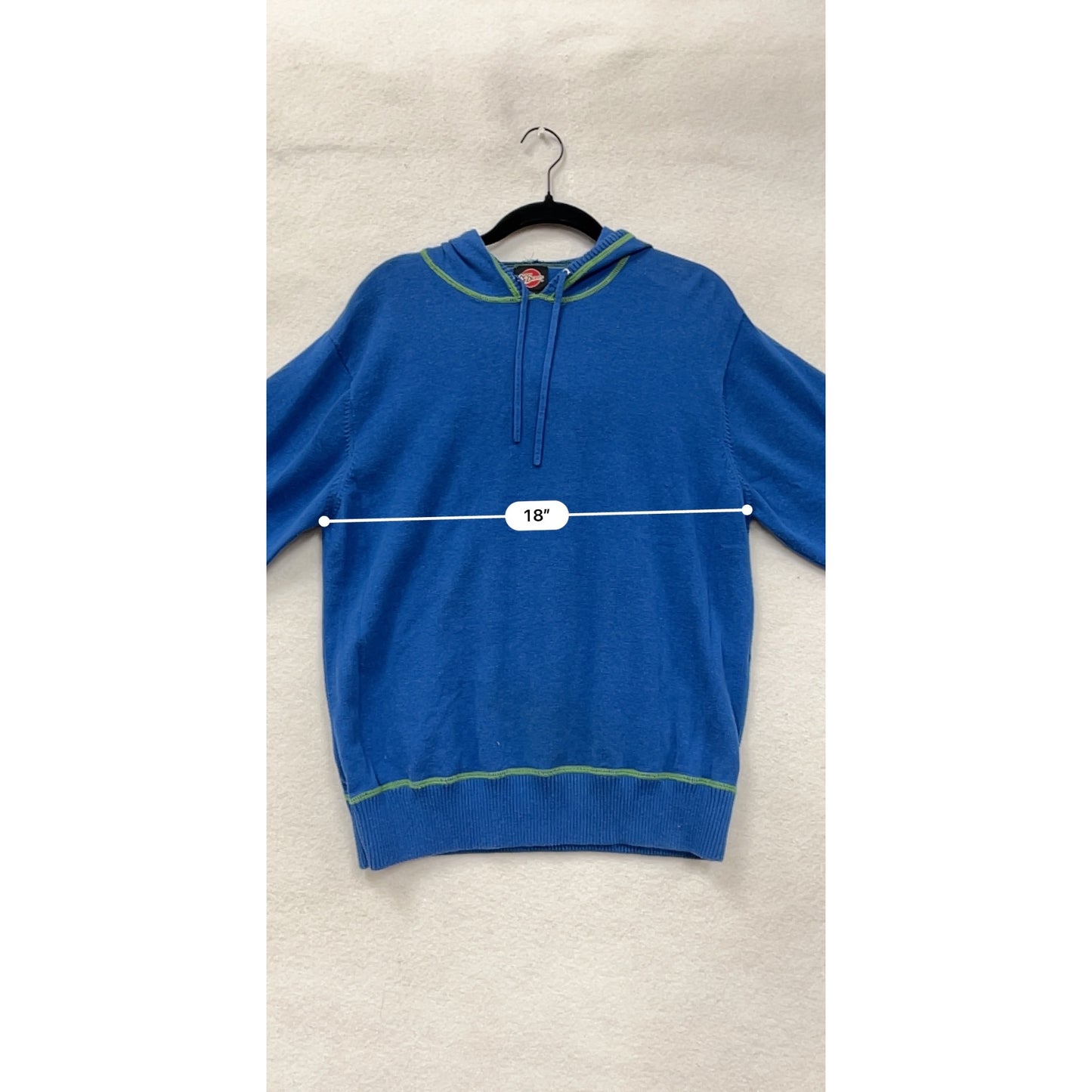 Nick Danger Blue Hooded Sweater W/ Green Stitching Mens M 100% Cotton Casual Knit Pullover #6713
