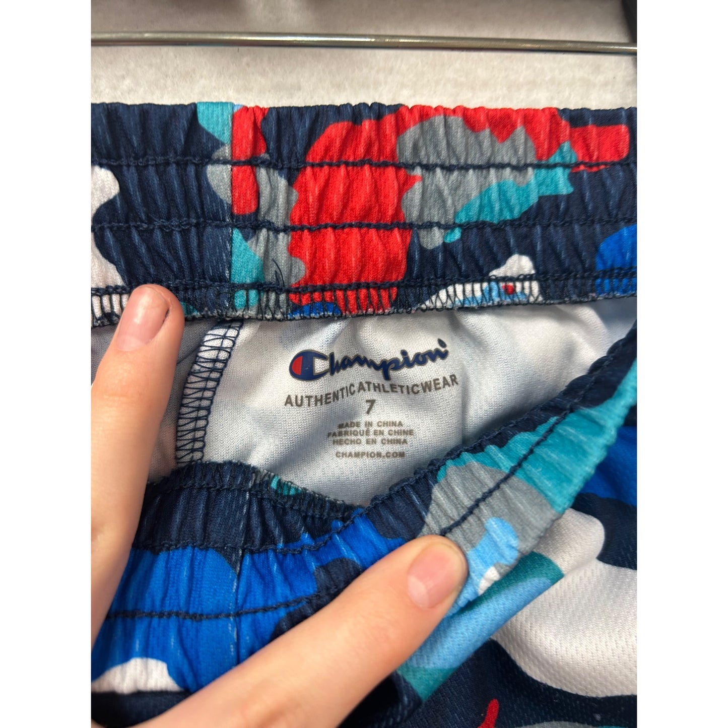 Champion Kids Camo Athletic Shorts Blue/Red/White Mesh #6993